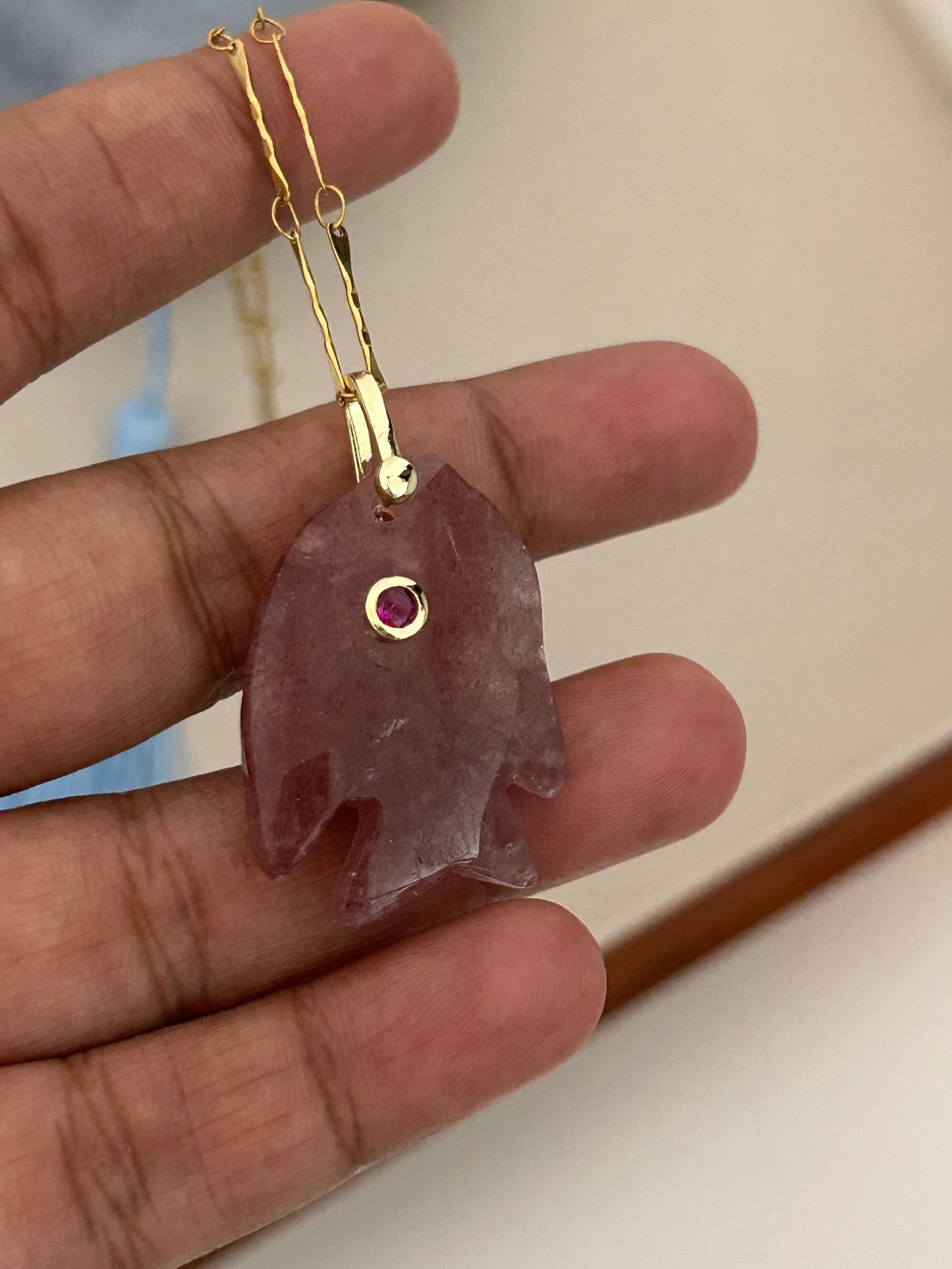 Strawberry Quartz Fish Necklace
