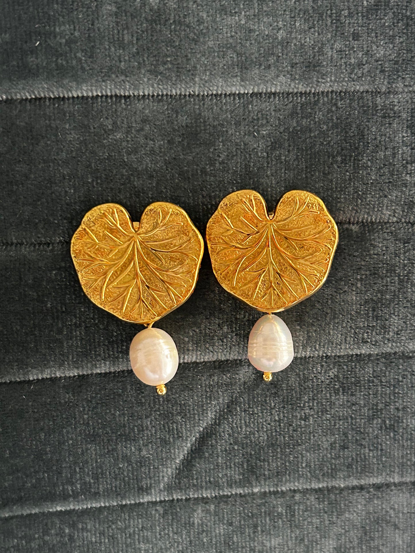 Lotus Leaf Pearl Drop Earrings