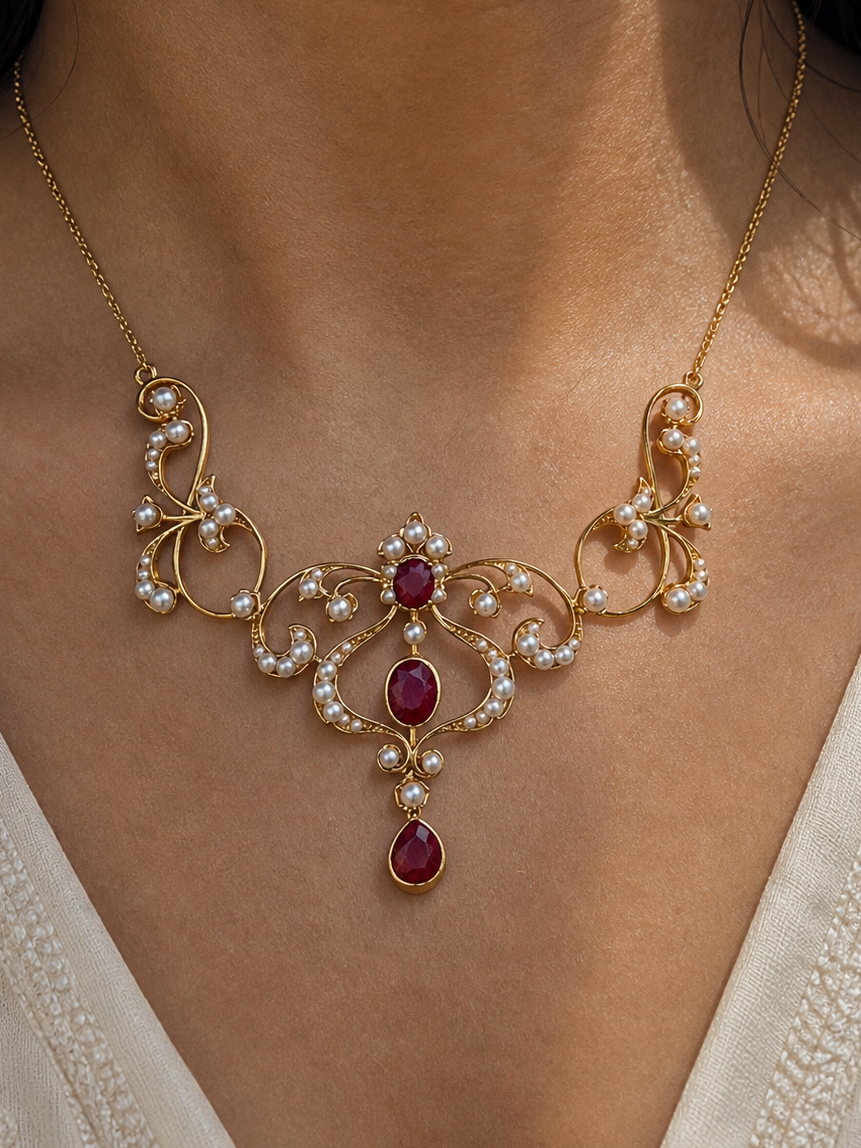 Nouvelle Vine Scroll Lavaliere ~ S925 Gold Plated