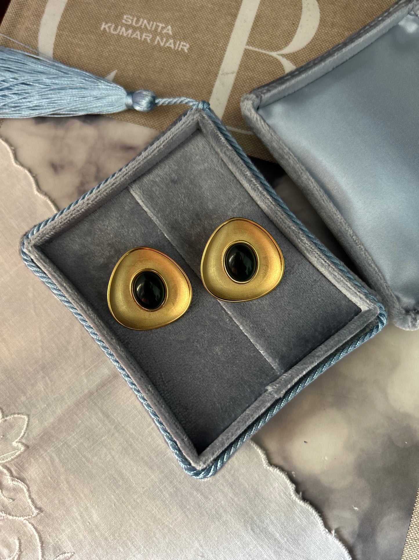 Solenne Green Stud Earrings