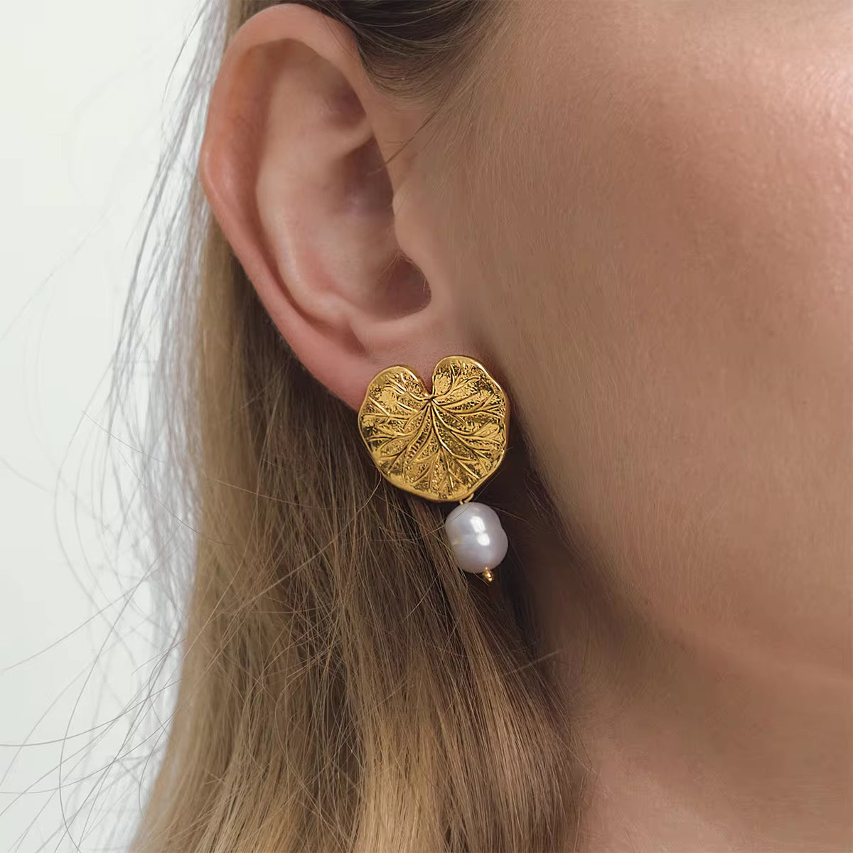 Lotus Leaf Pearl Drop Earrings