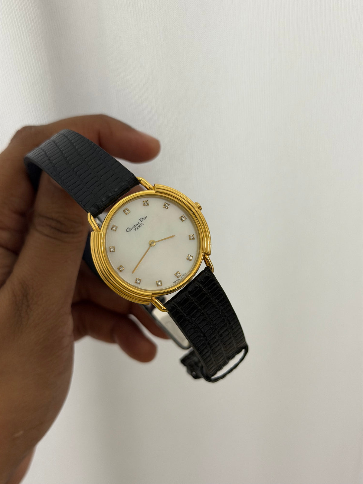 Vintage Christian Dior Mother of Pearl Diamond Dial Quartz Watch
