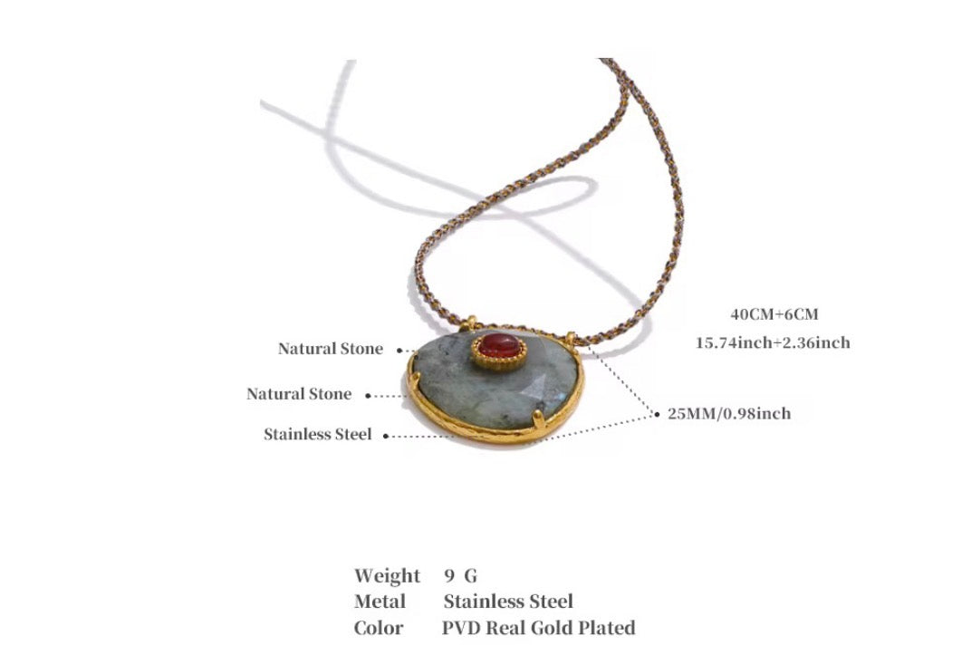 Red Agate Labradorite Stone Cord Necklace