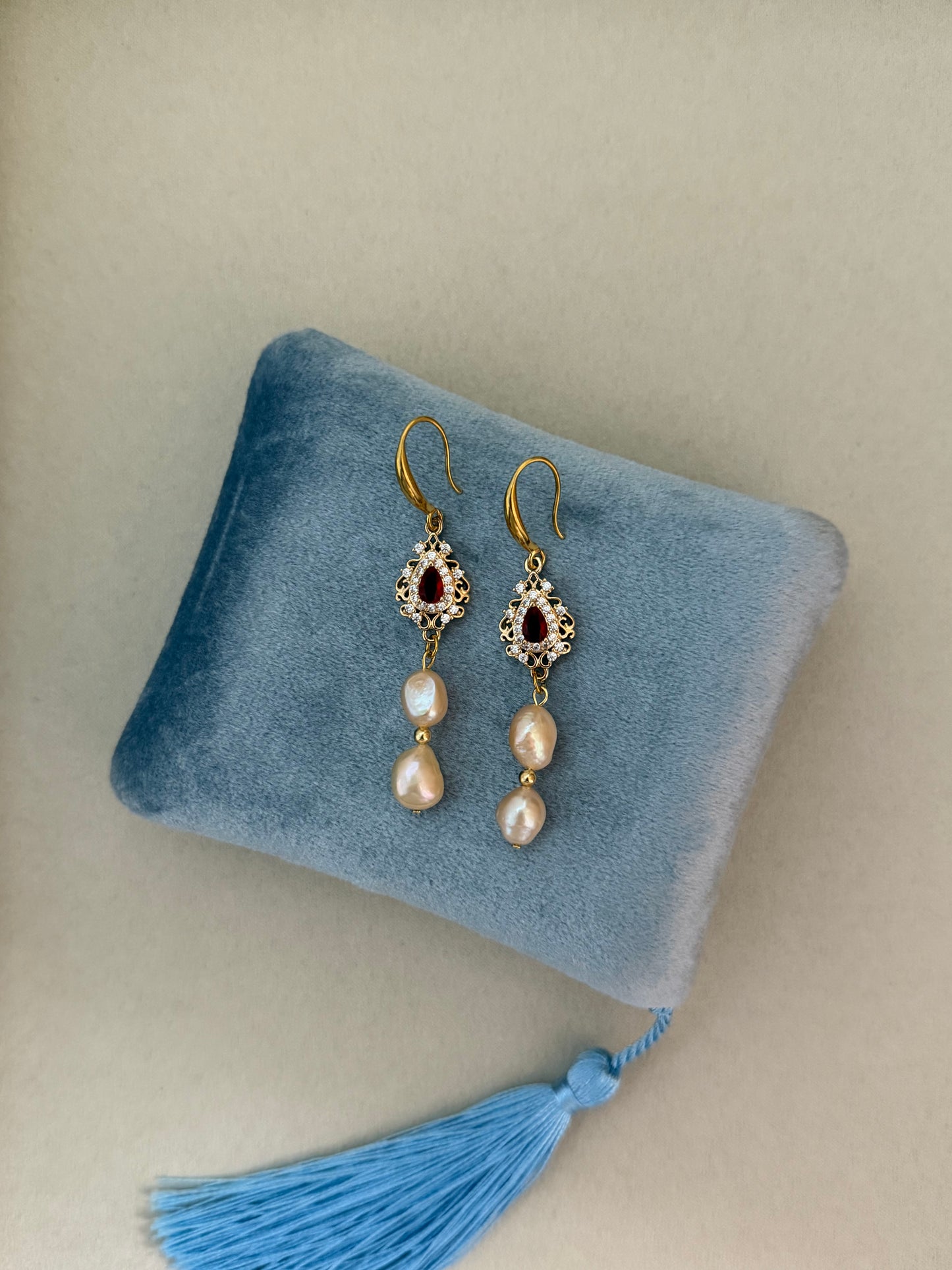 Ruby Rosette Drop Earrings