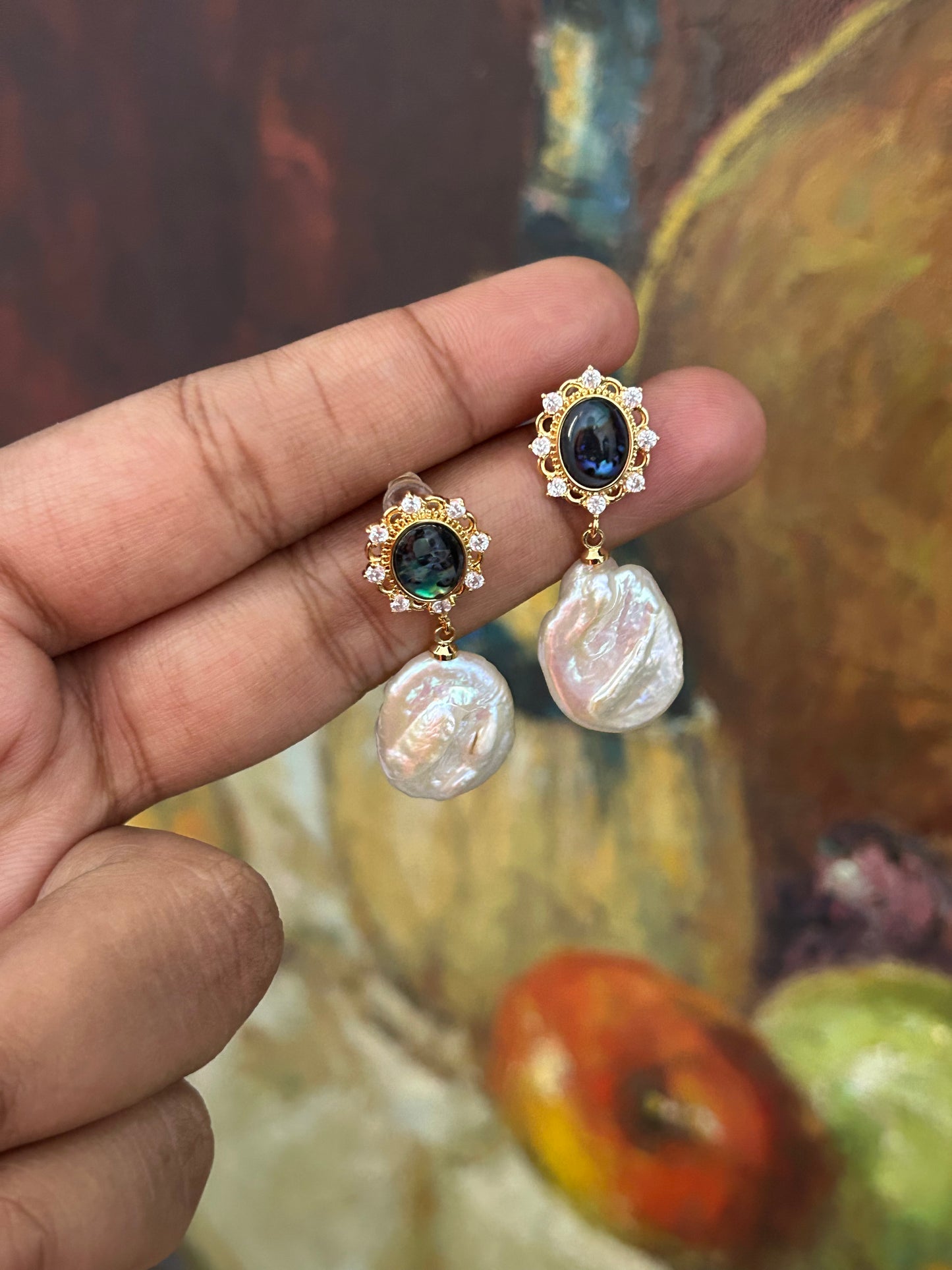 Midnight Pearl Relic Earrings