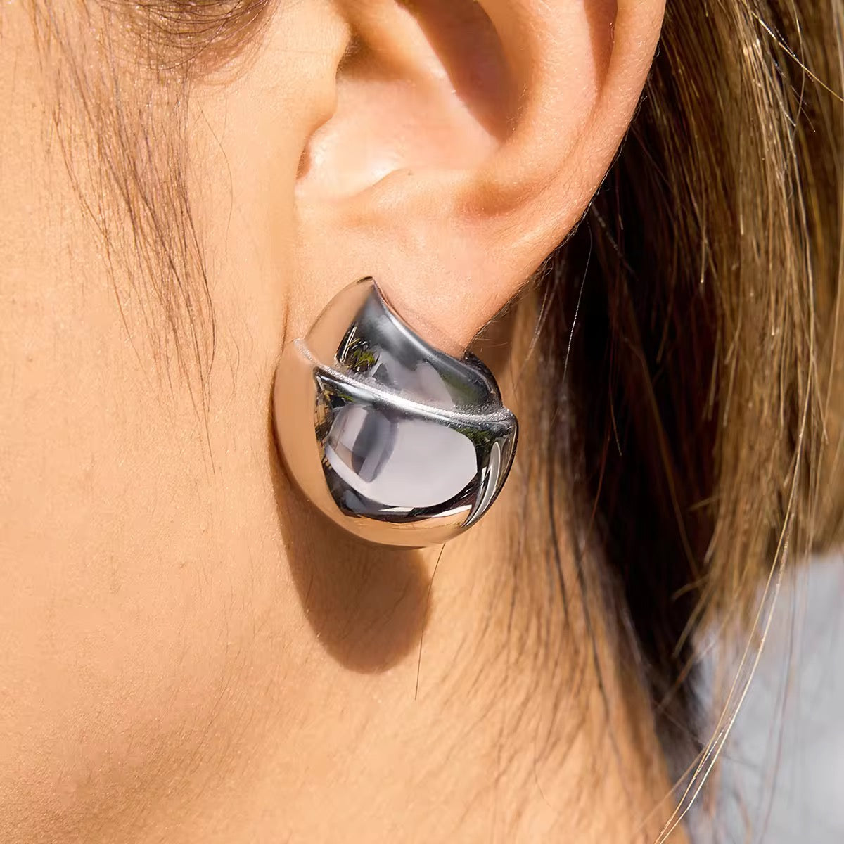 Chrome Sculptural Pebble Earrings