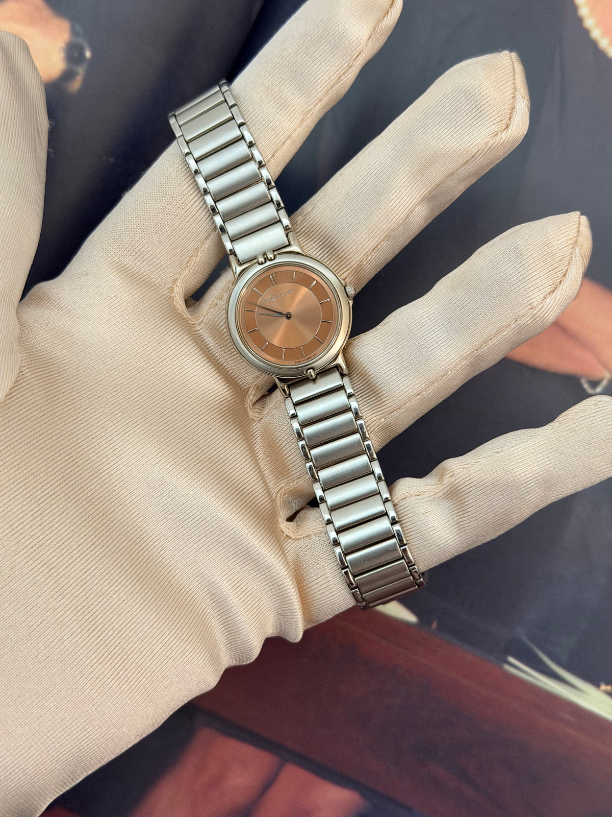 Vintage Yves Saint Laurent Rose Gold Dial Quartz Watch
