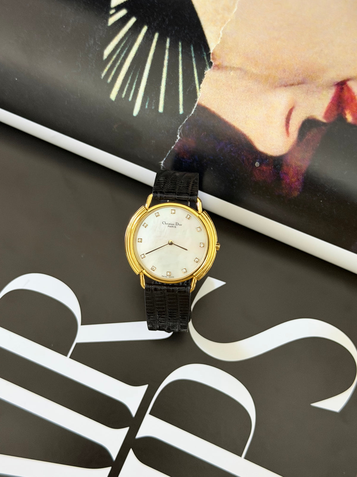 Vintage Christian Dior Mother of Pearl Diamond Dial Quartz Watch
