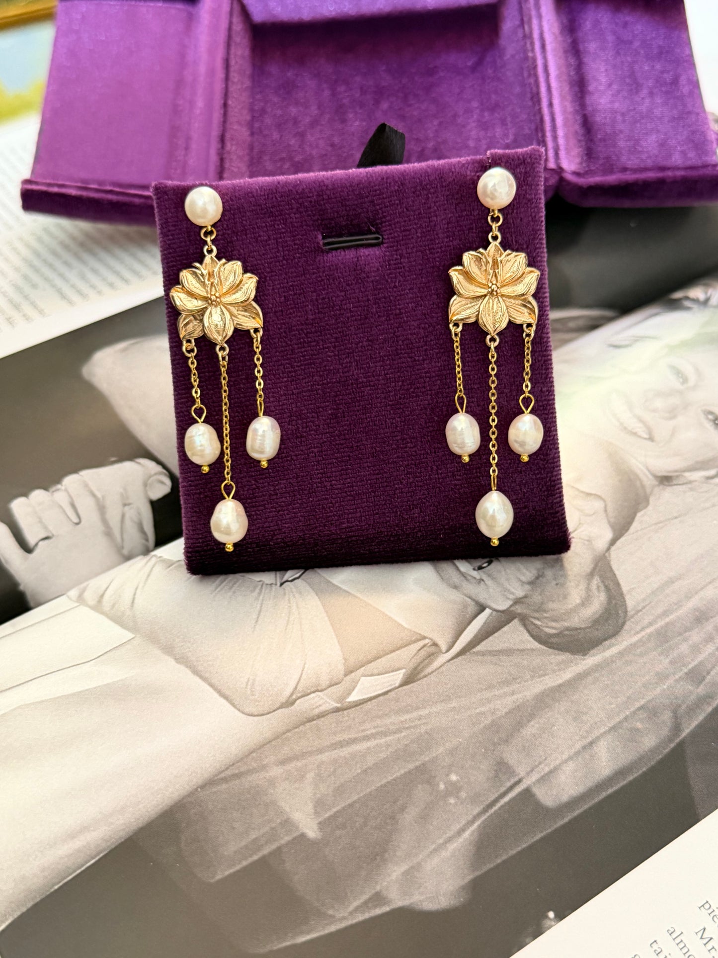 Golden Orchid Pearl Earrings