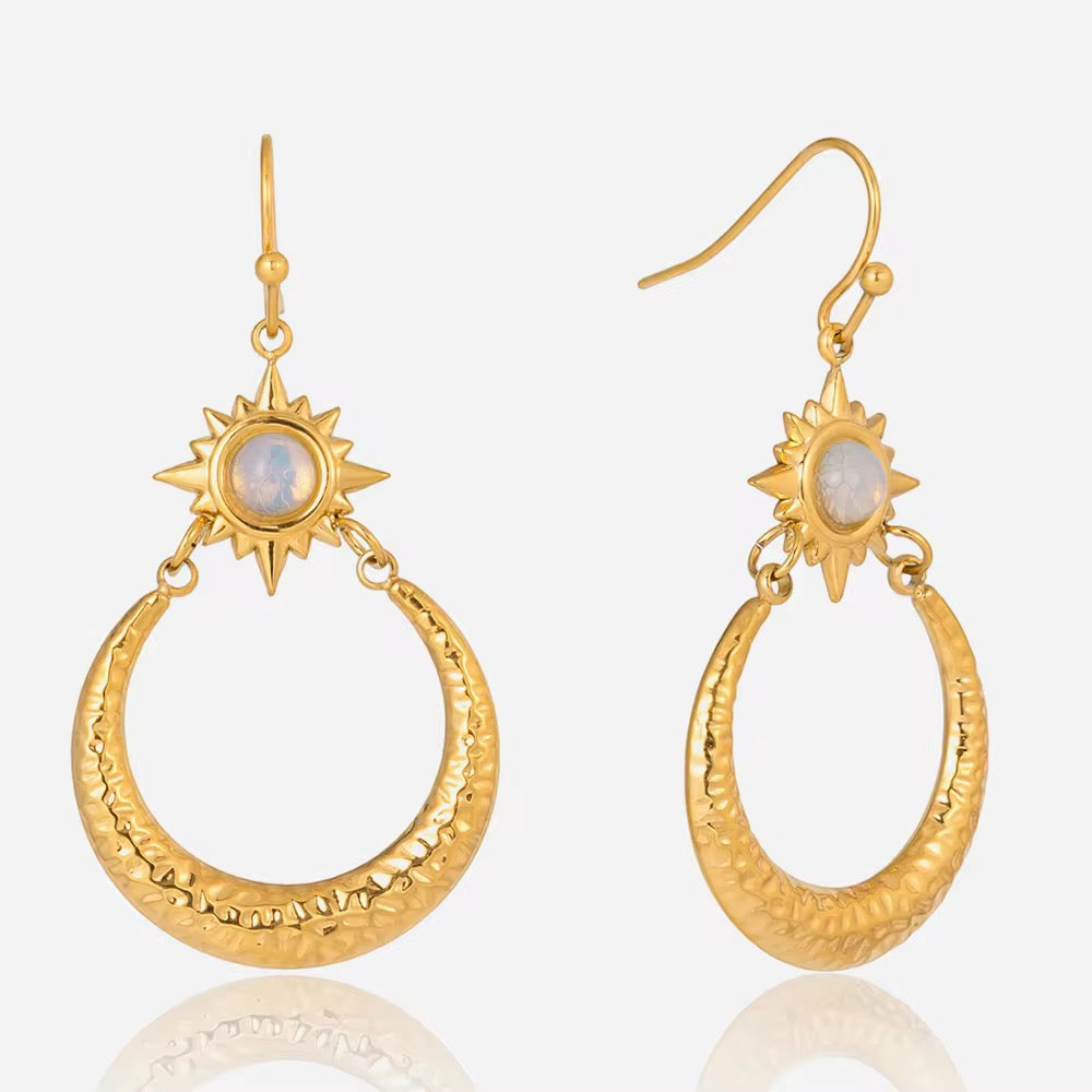 Opal Star Hammered Moon Earrings