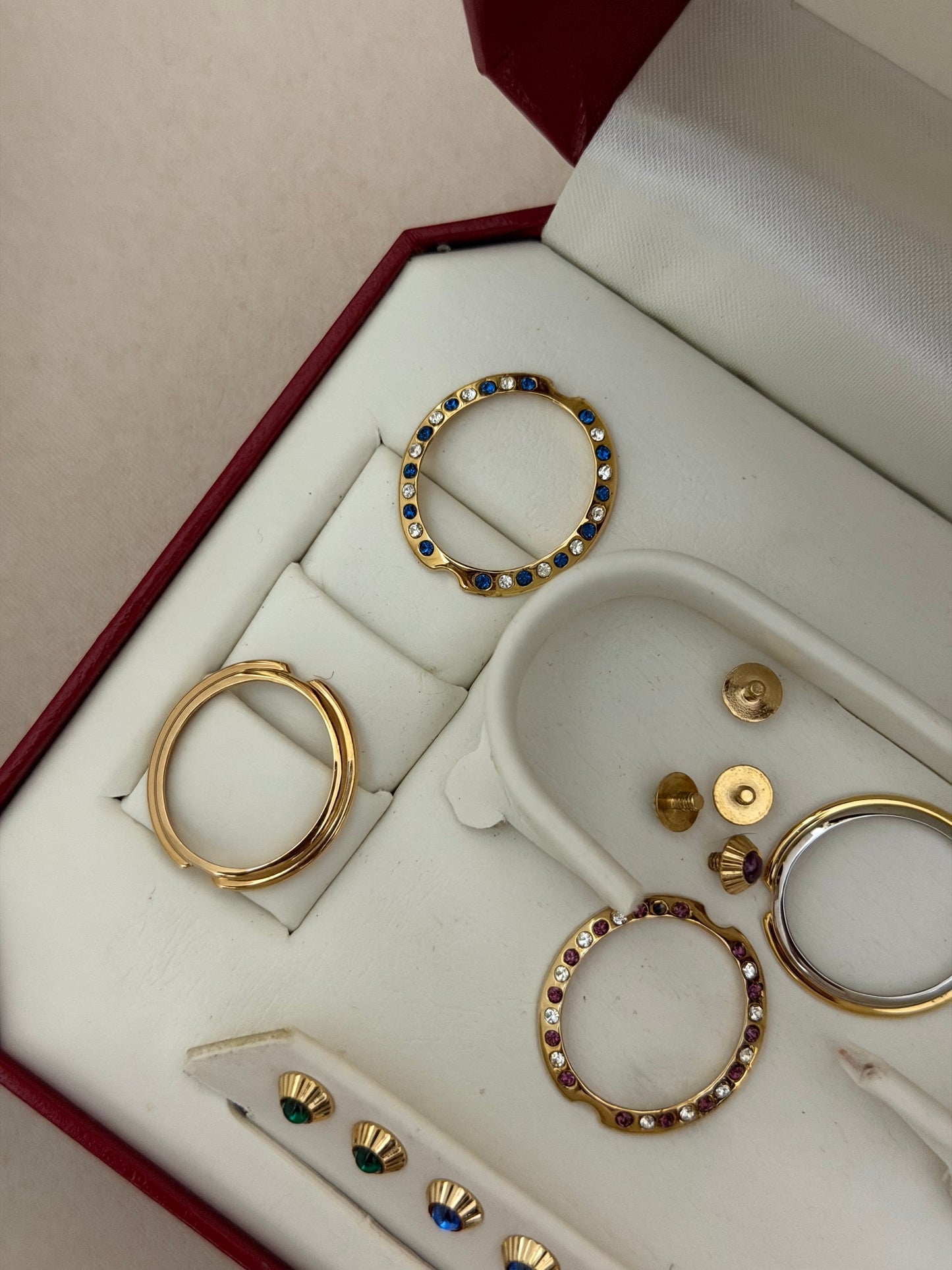Rare Vintage Peugeot Interchangeable Bezels & Crystal Accents Watch With Box