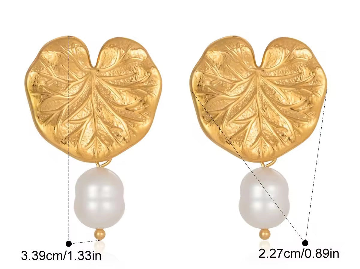 Lotus Leaf Pearl Drop Earrings