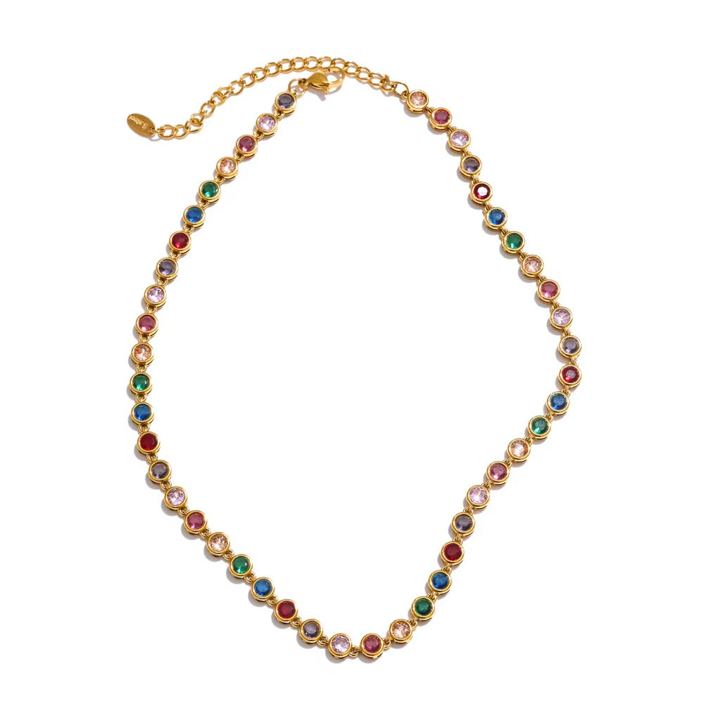 Rainbow CZ Tennis Necklace