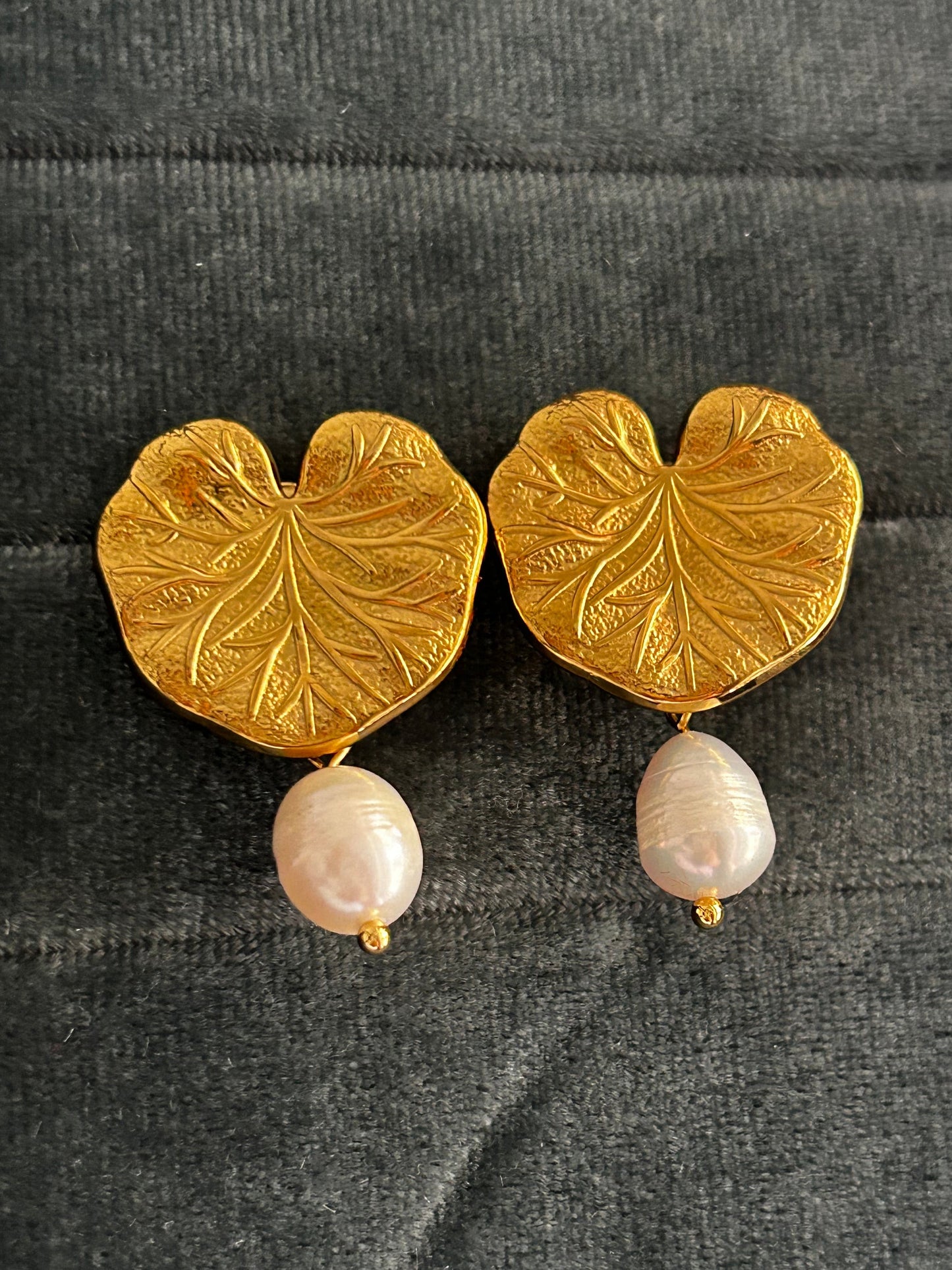 Lotus Leaf Pearl Drop Earrings