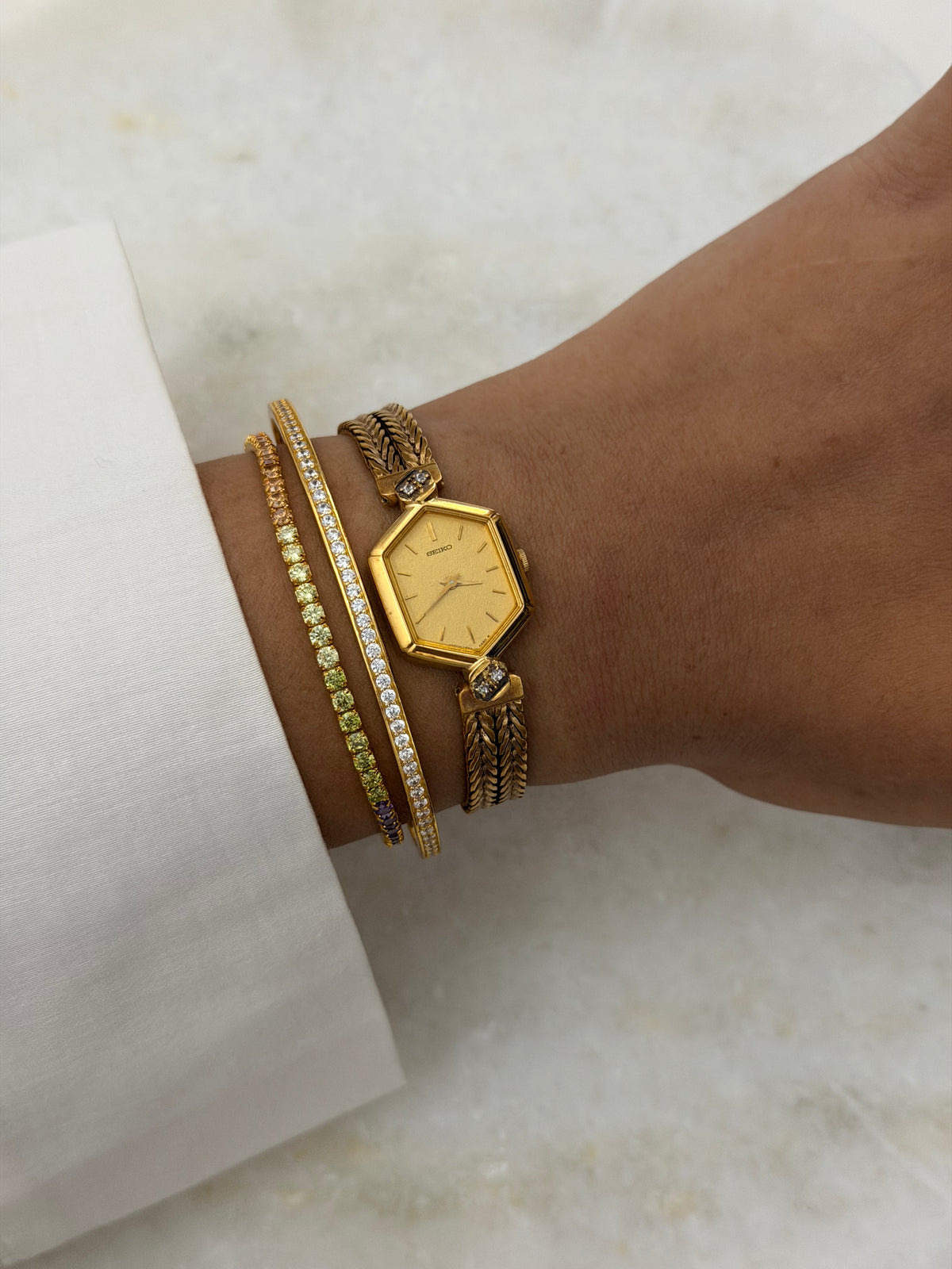 Rare Seiko Diamond Jewellery Quartz Watch with Hexagon Dial
