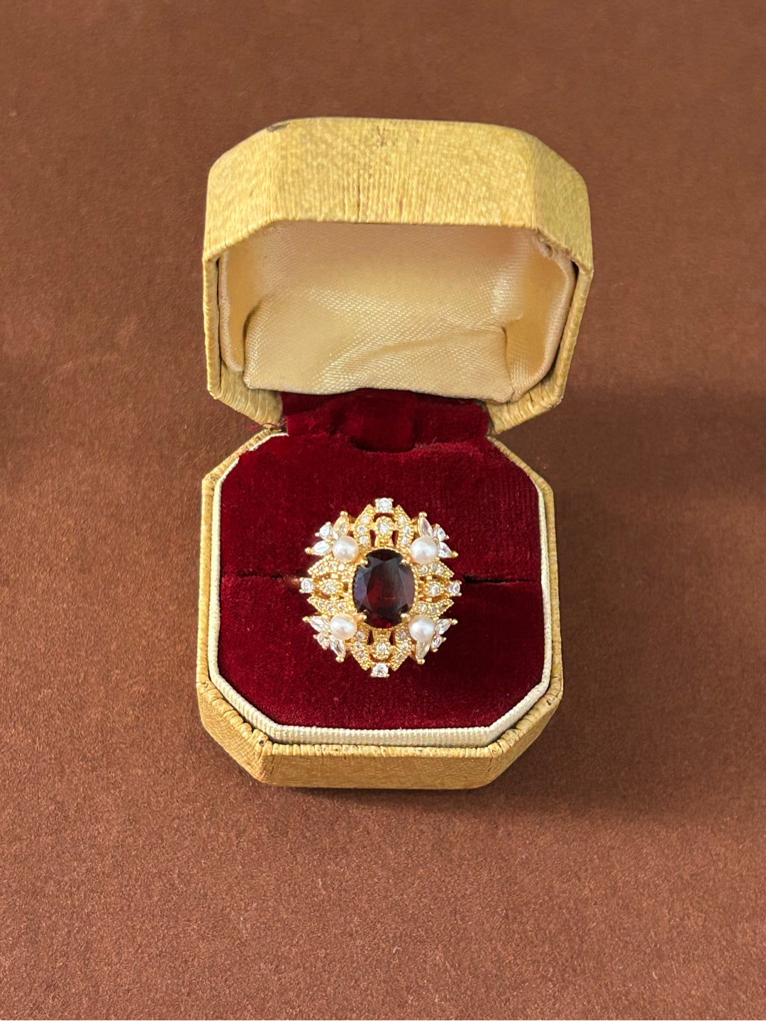 Natural Garnet Gold Plated Sterling Silver Ring