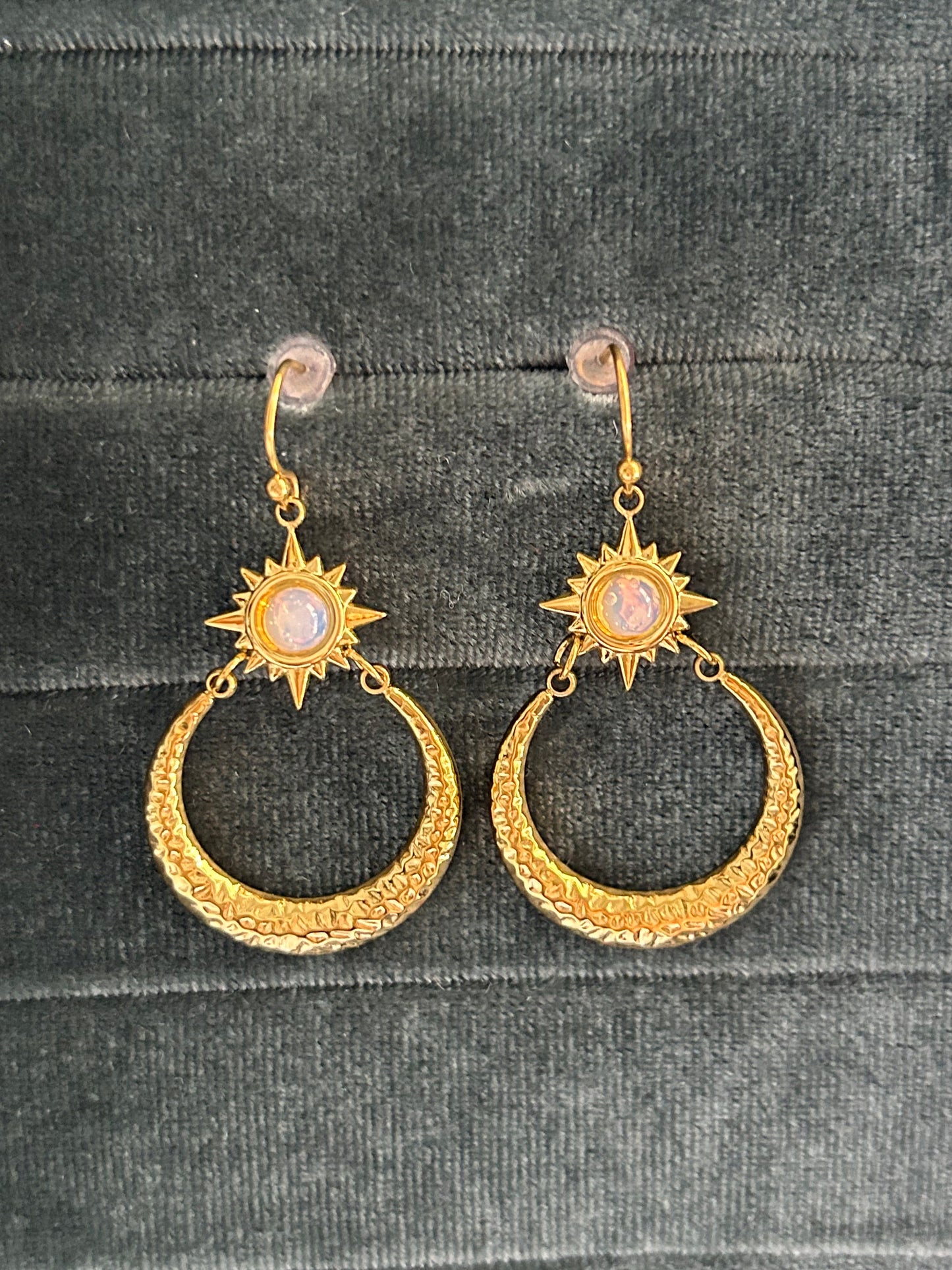 Opal Star Hammered Moon Earrings