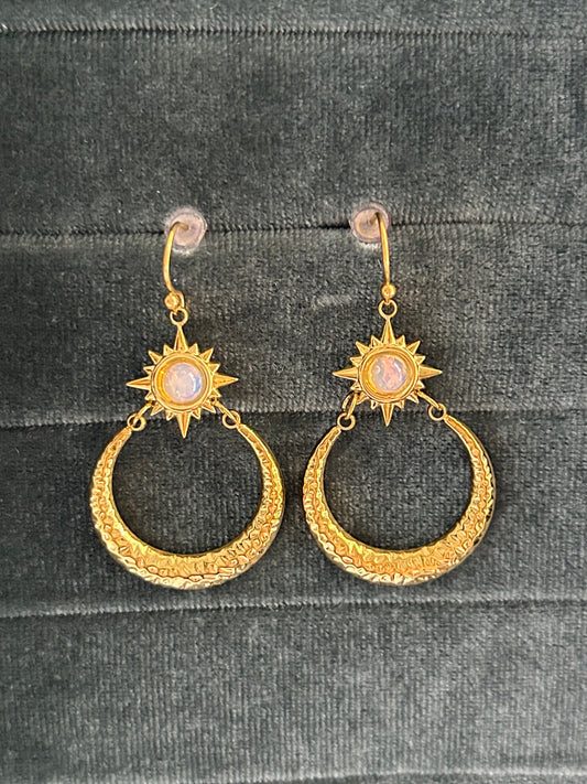Opal Star Hammered Moon Earrings
