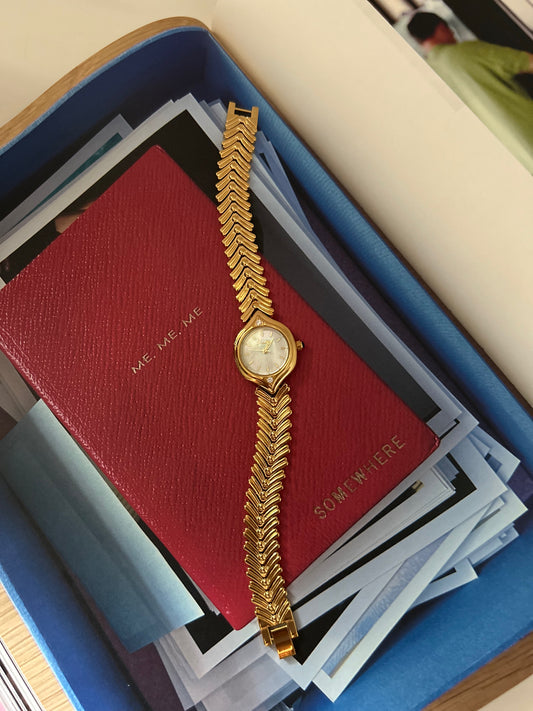 Vintage Italian Style Mop Dial Quartz Watch - Gold