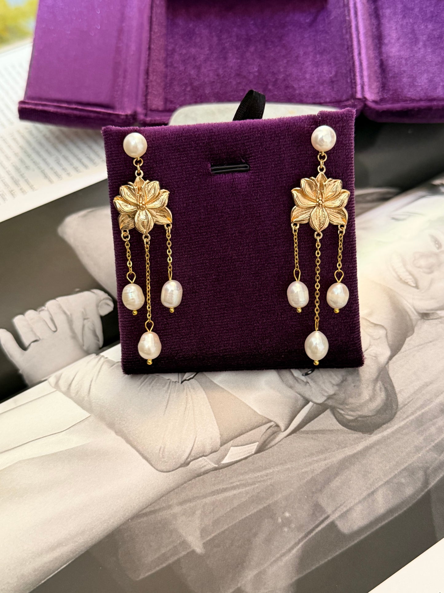 Golden Orchid Pearl Earrings