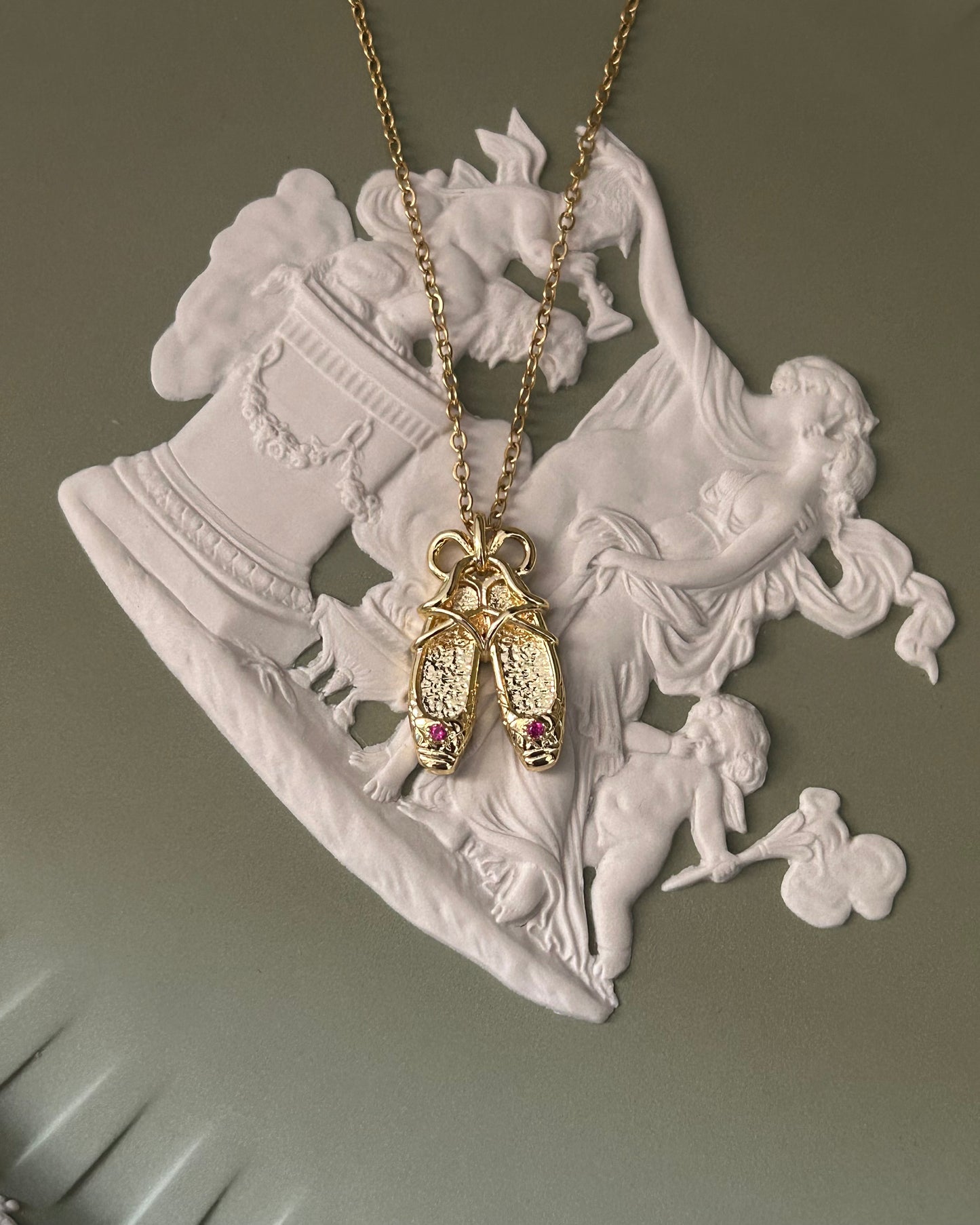Gold Plated Stainless Steel Ballet Shoe Necklace