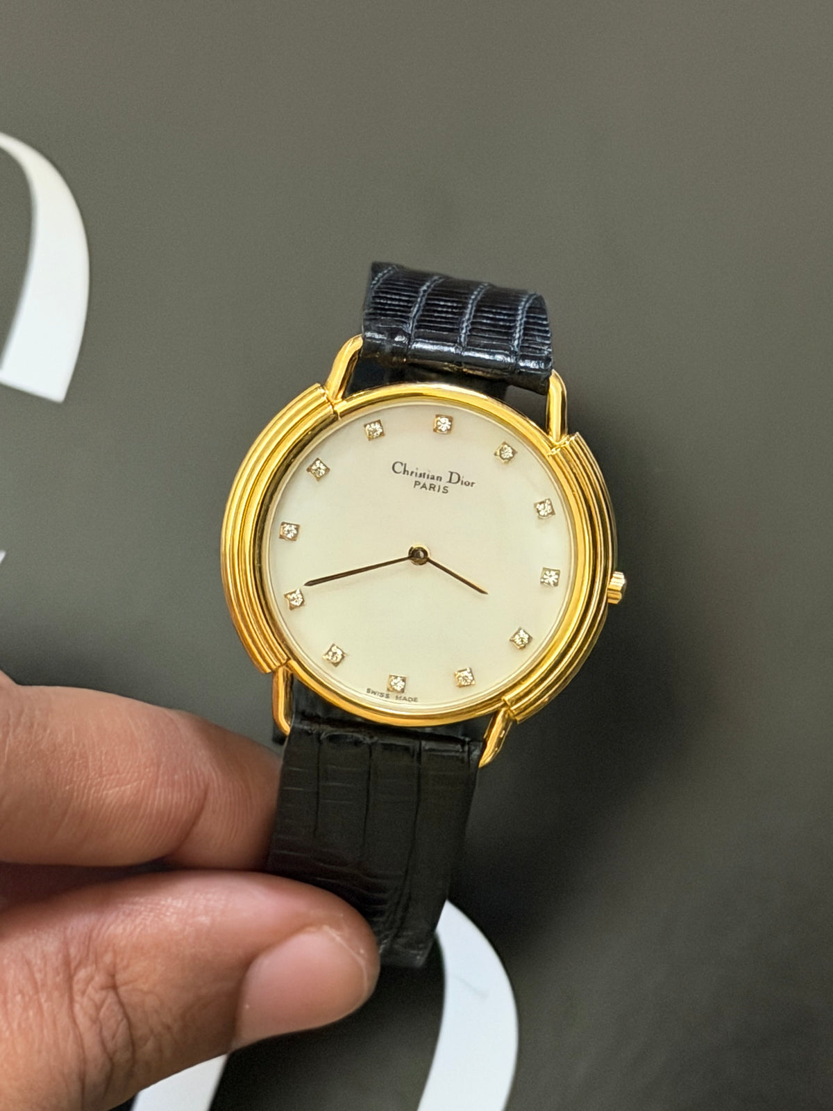 Vintage Christian Dior Mother of Pearl Diamond Dial Quartz Watch