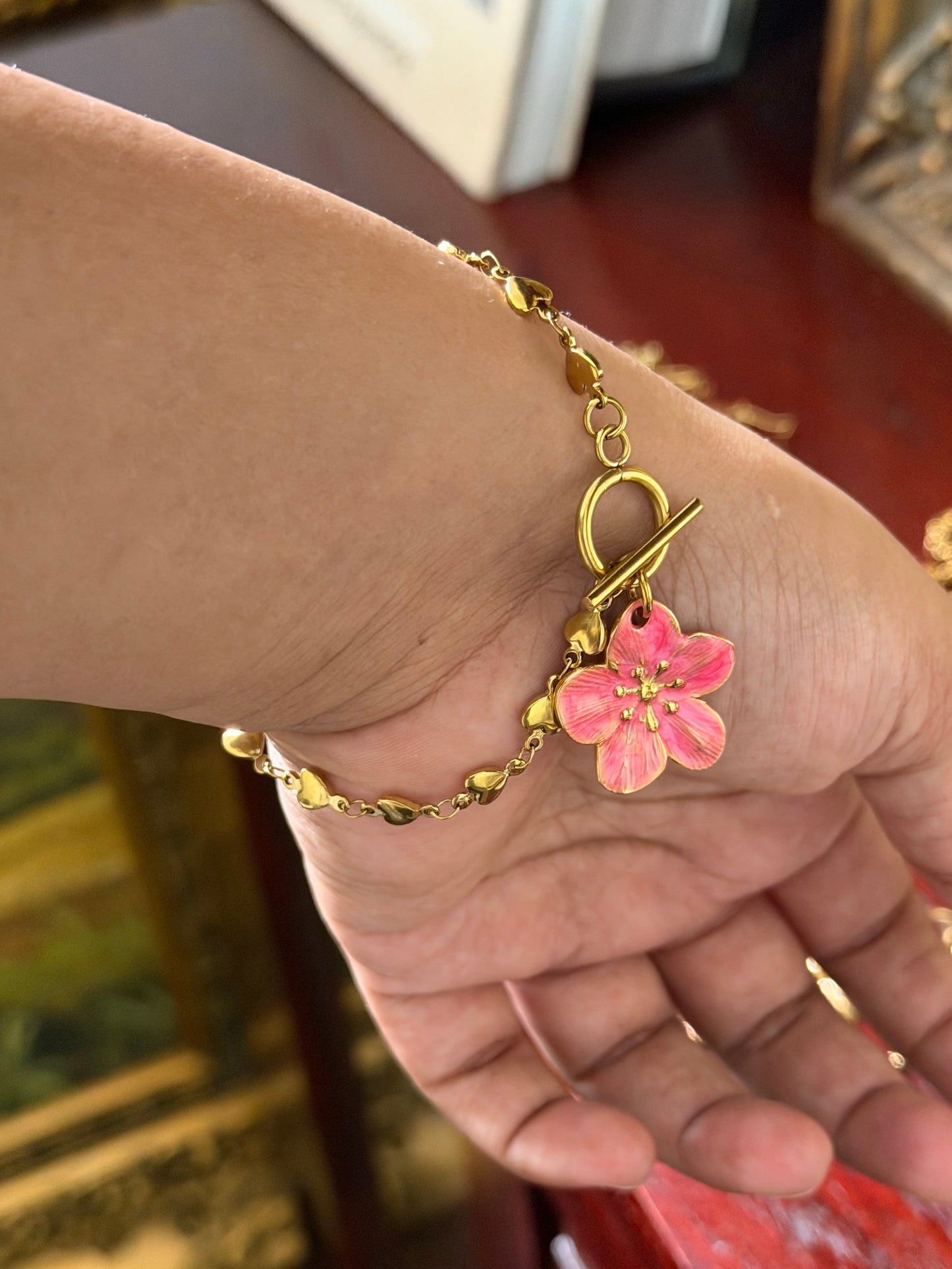 Hibiscus Charm Bracelet With Toggle Clasp