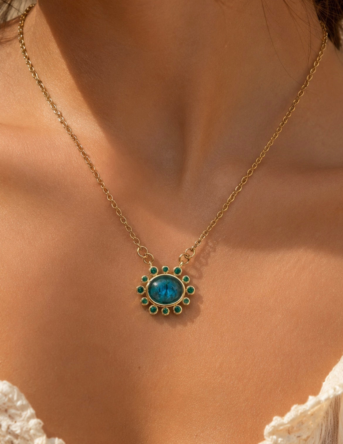 Azura Faceted Oval Charm Necklace
