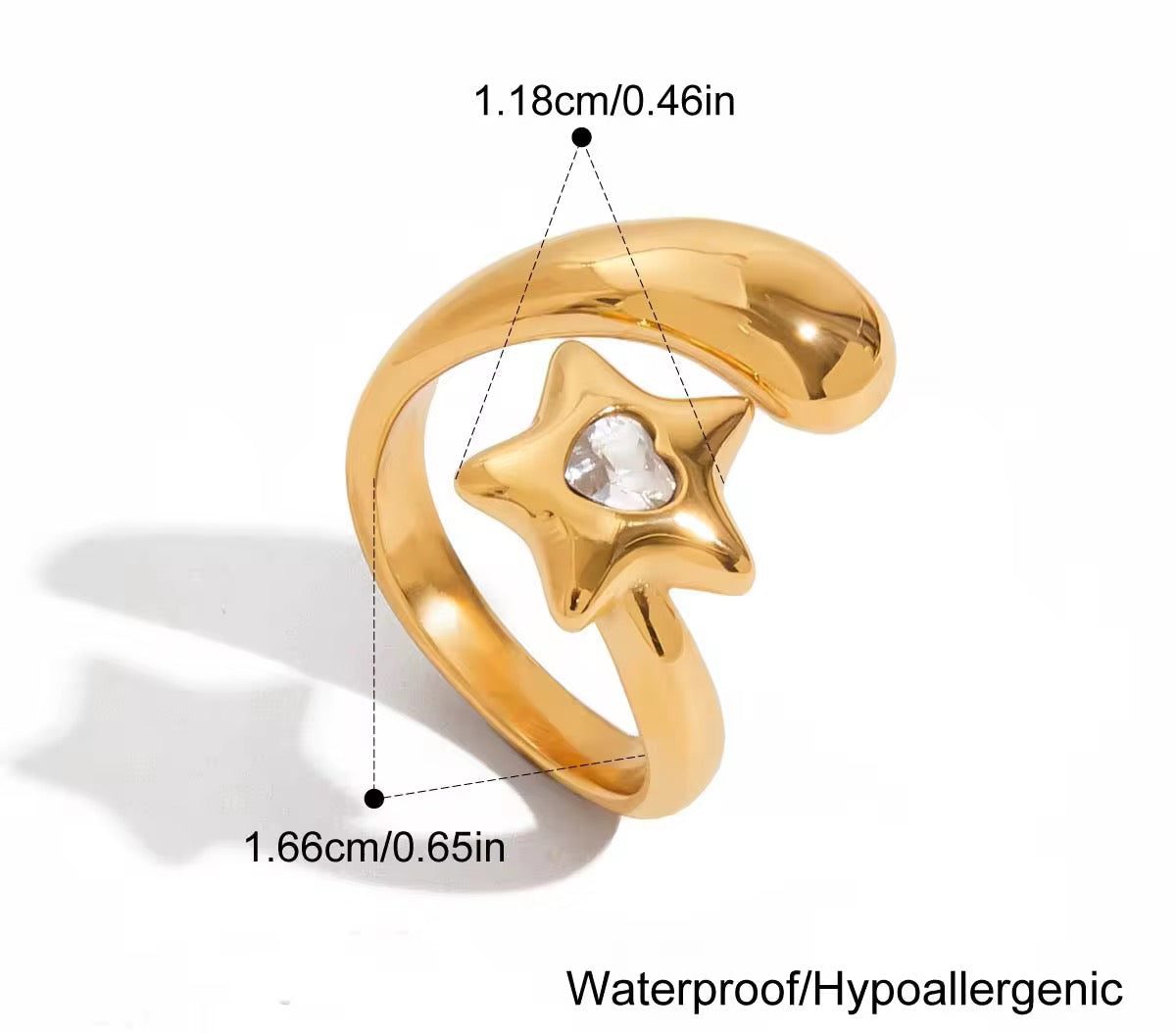 Moonwish Star Stainless Steel Zircon Ring
