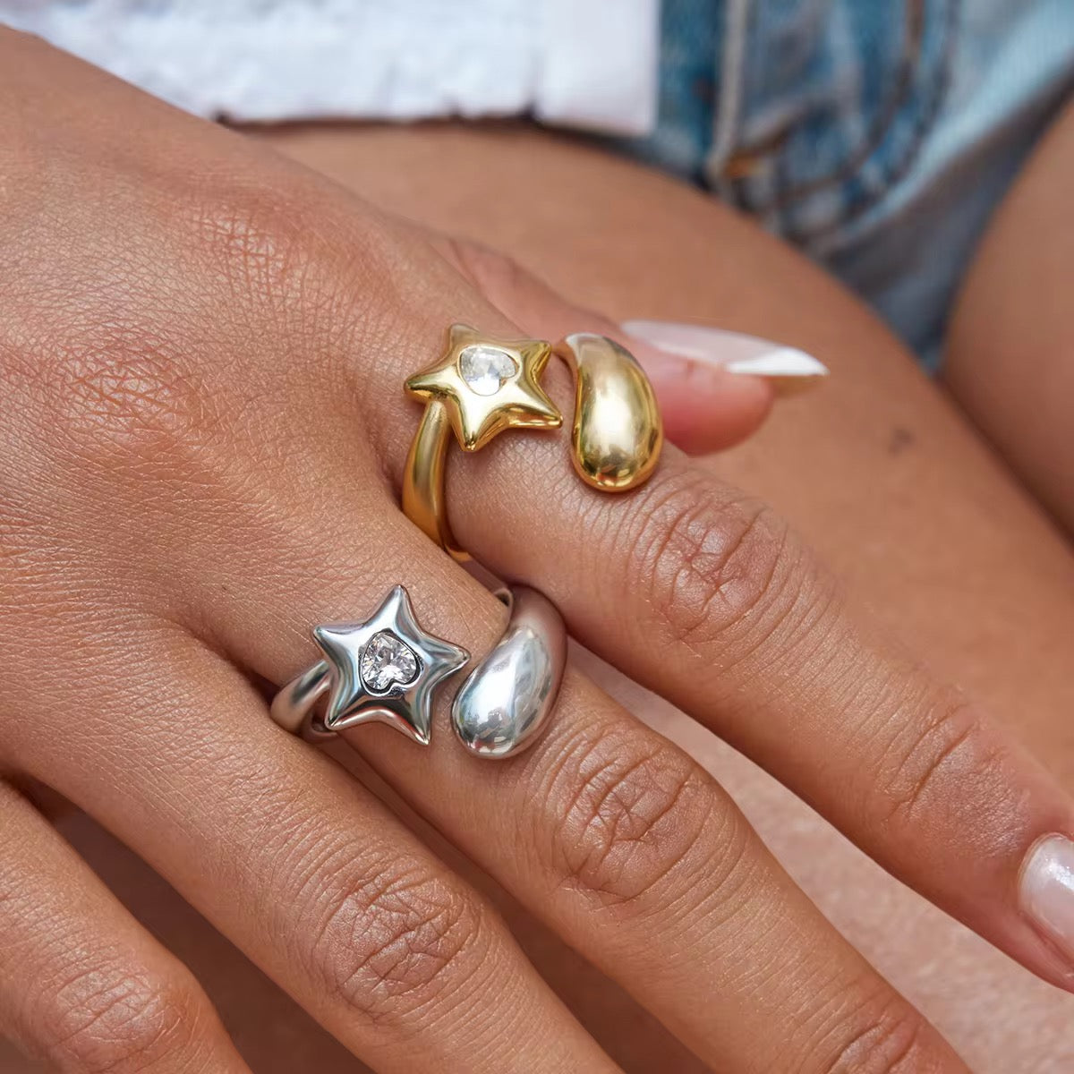 Moonwish Star Stainless Steel Zircon Ring