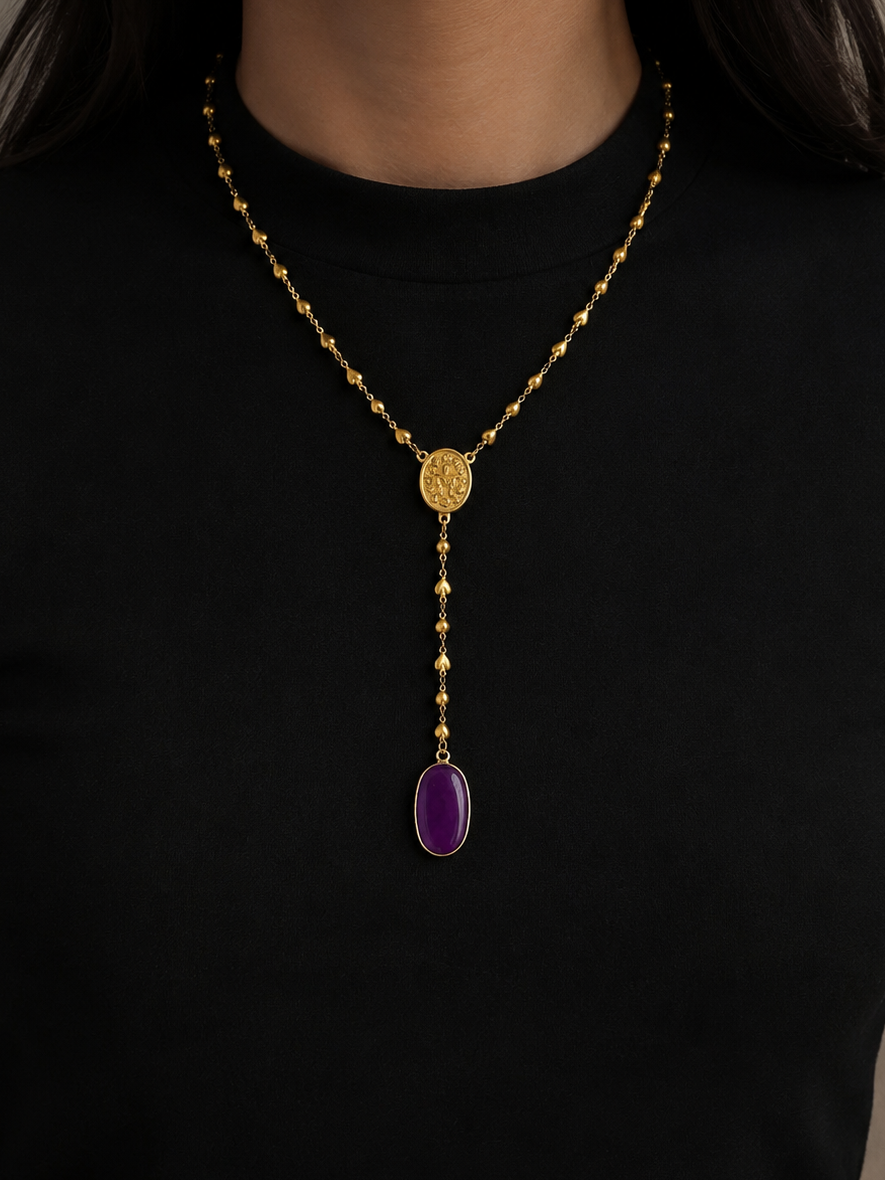 Magenta Natural Jade Y-Necklace
