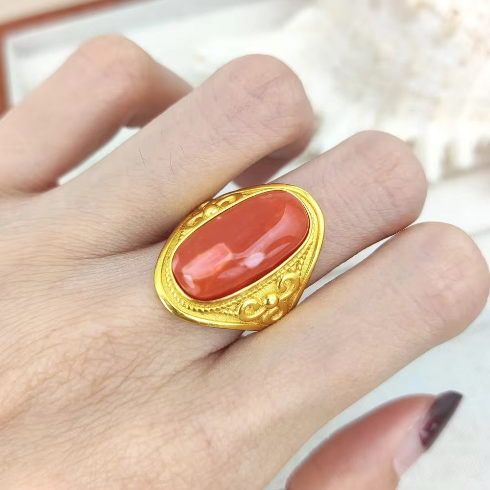 Red Coral Stone Ring