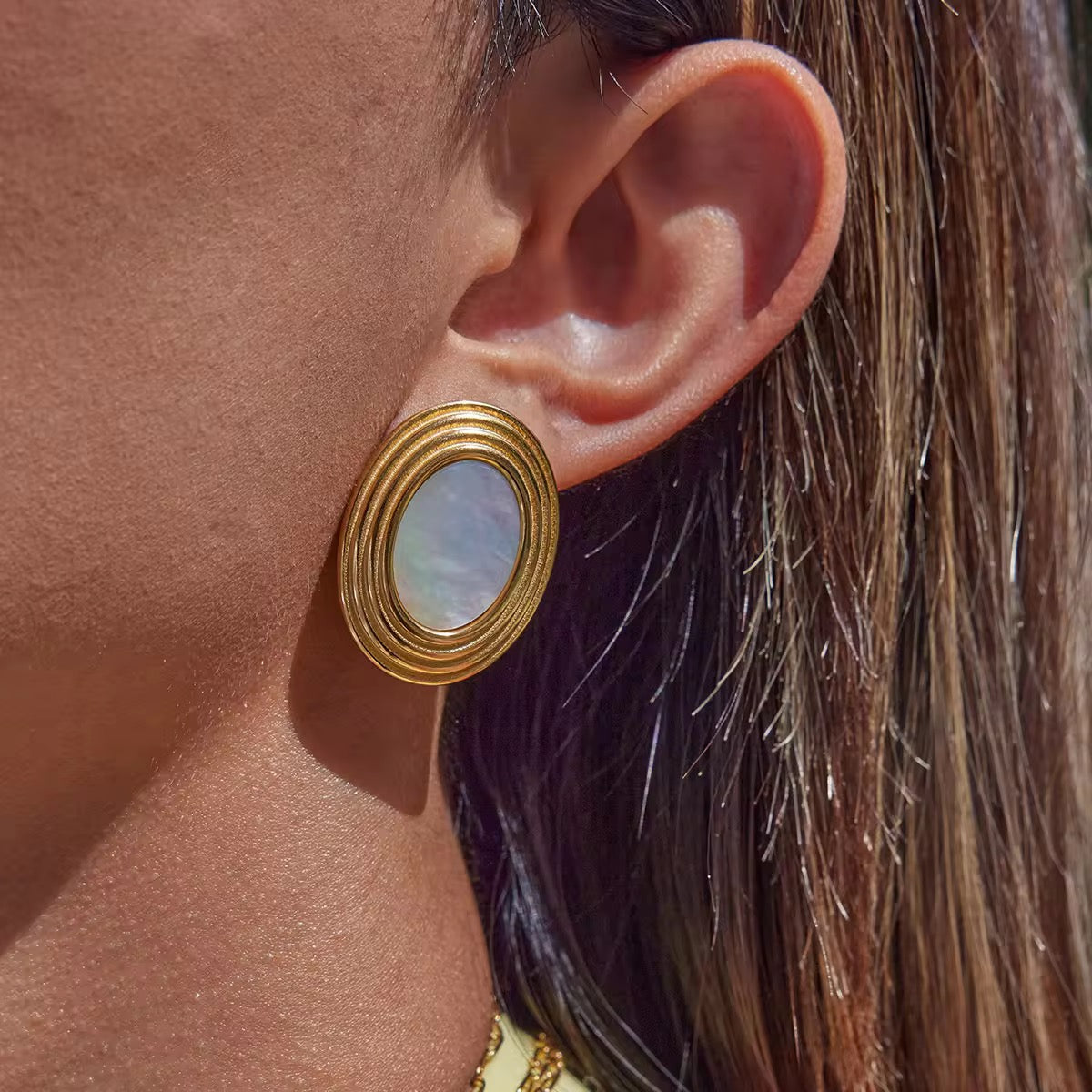 Retro Style Oval Mother Of Pearl Earrings