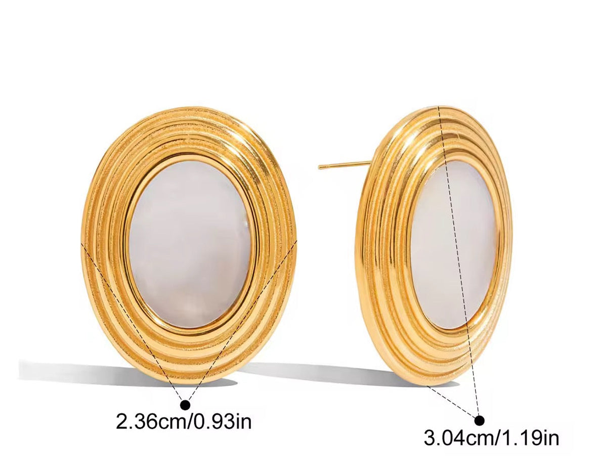 Retro Style Oval Mother Of Pearl Earrings