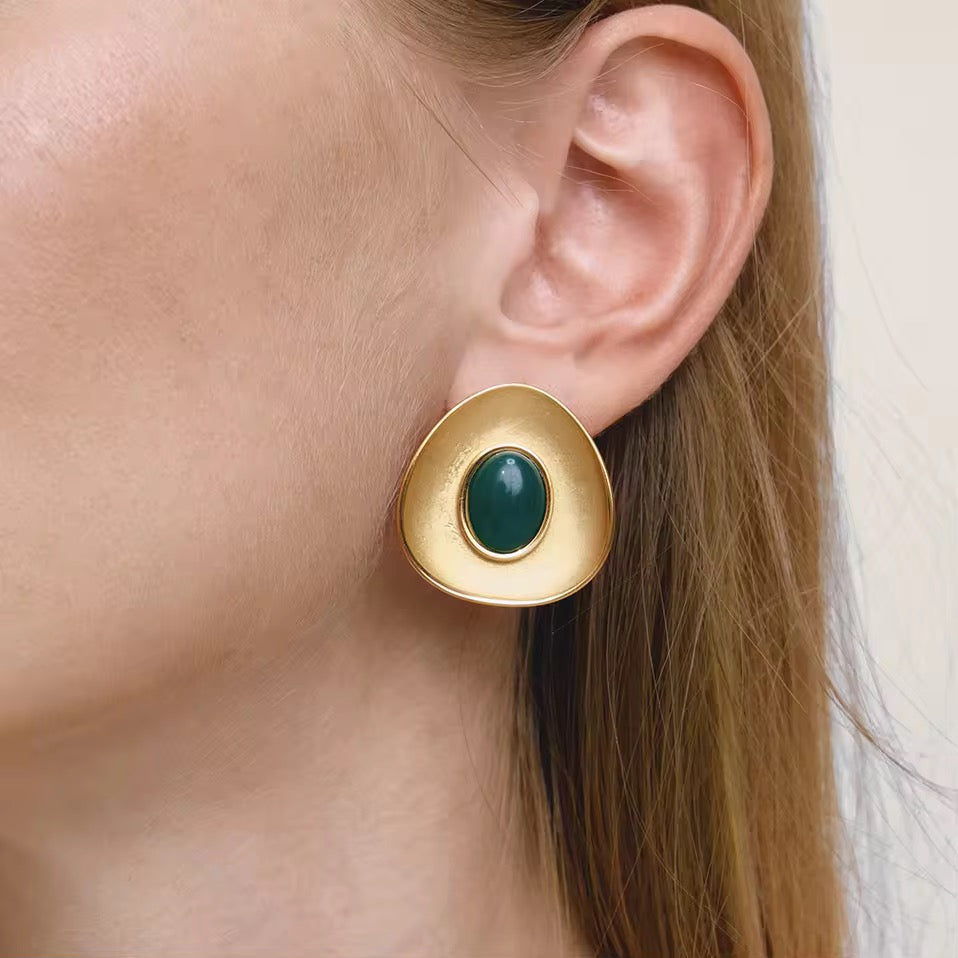 Solenne Green Stud Earrings
