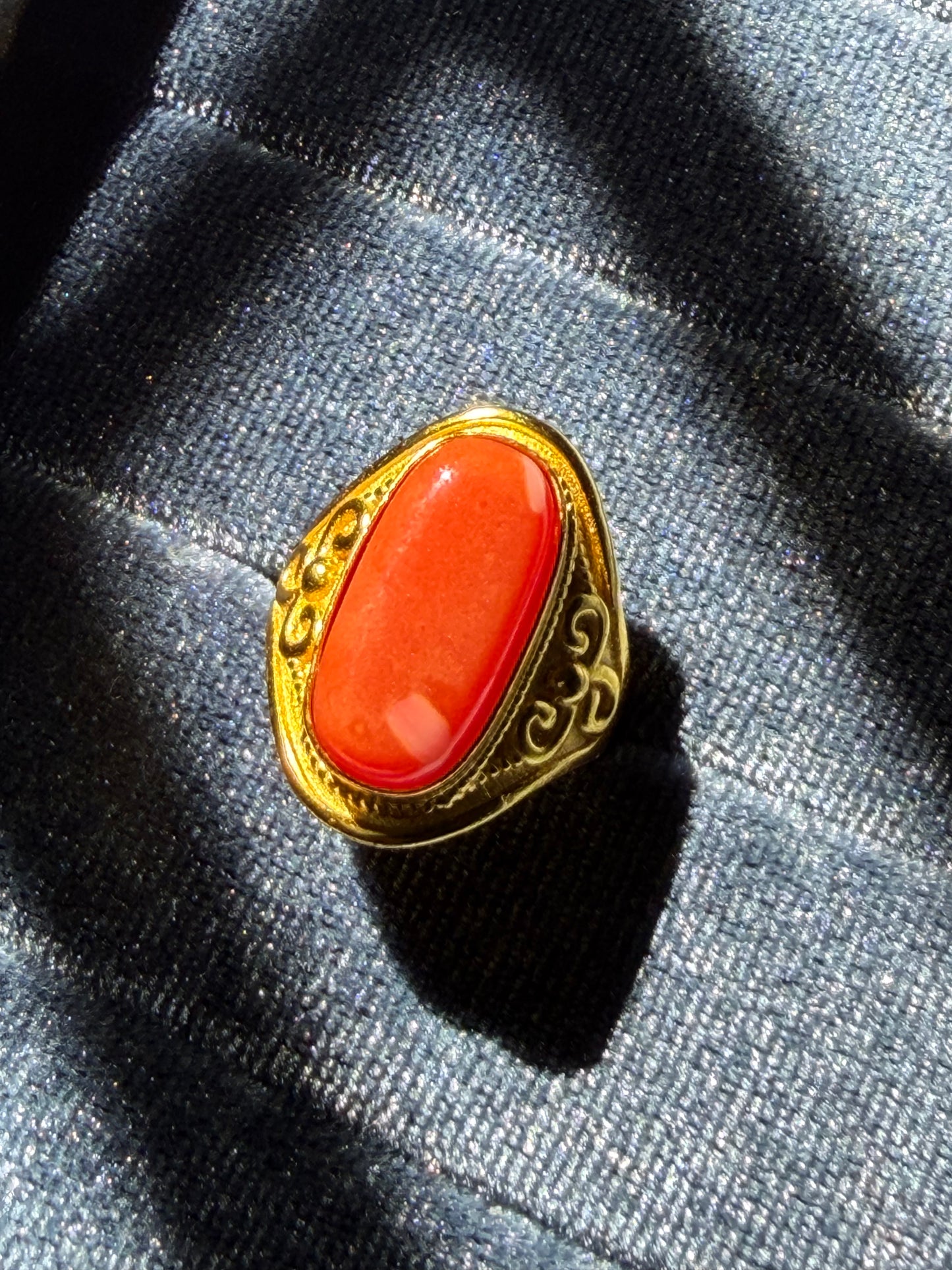 Red Coral Stone Ring
