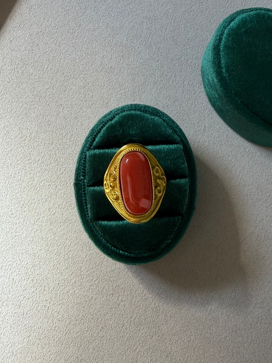 Red Coral Stone Ring