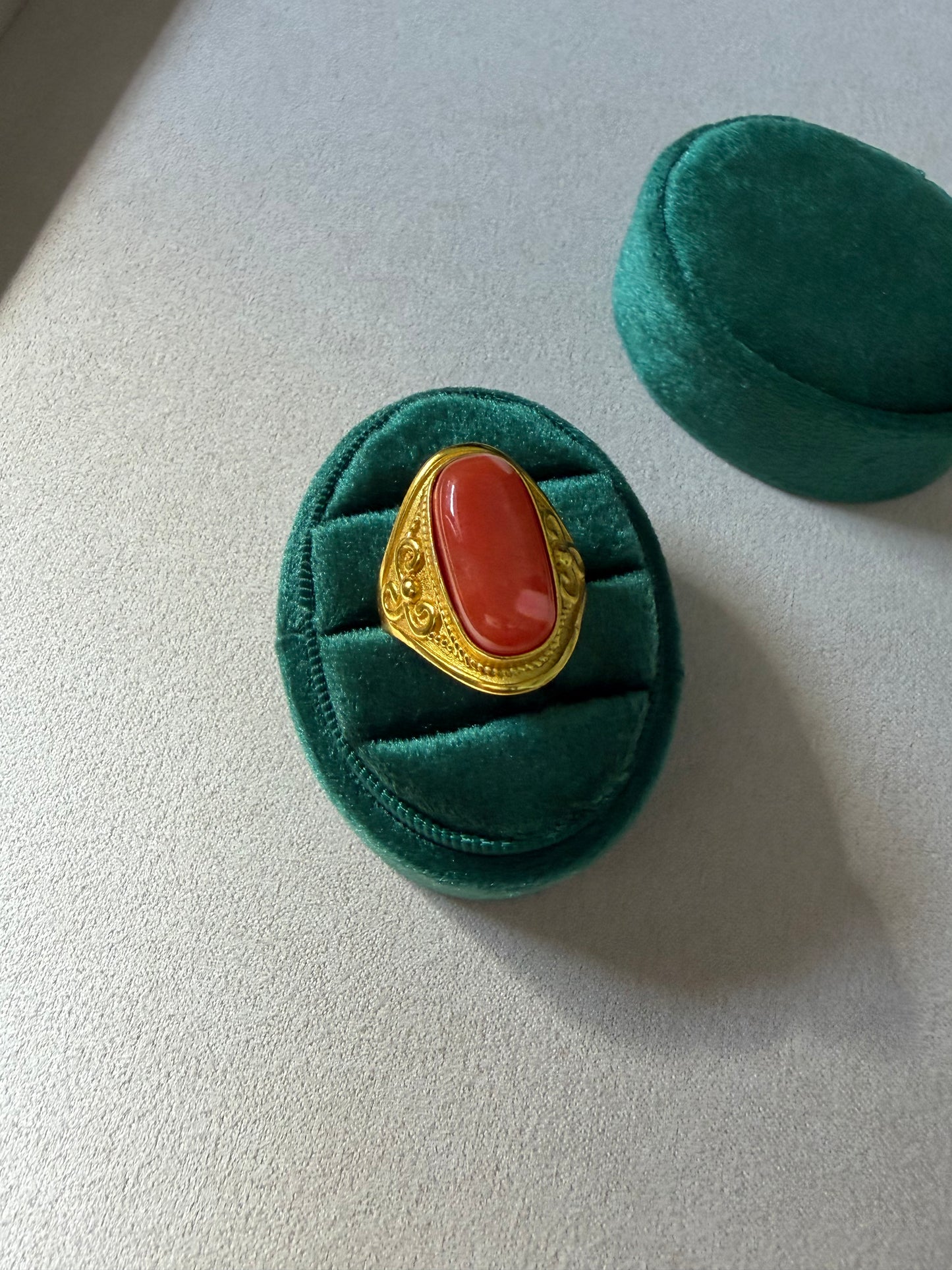 Red Coral Stone Ring