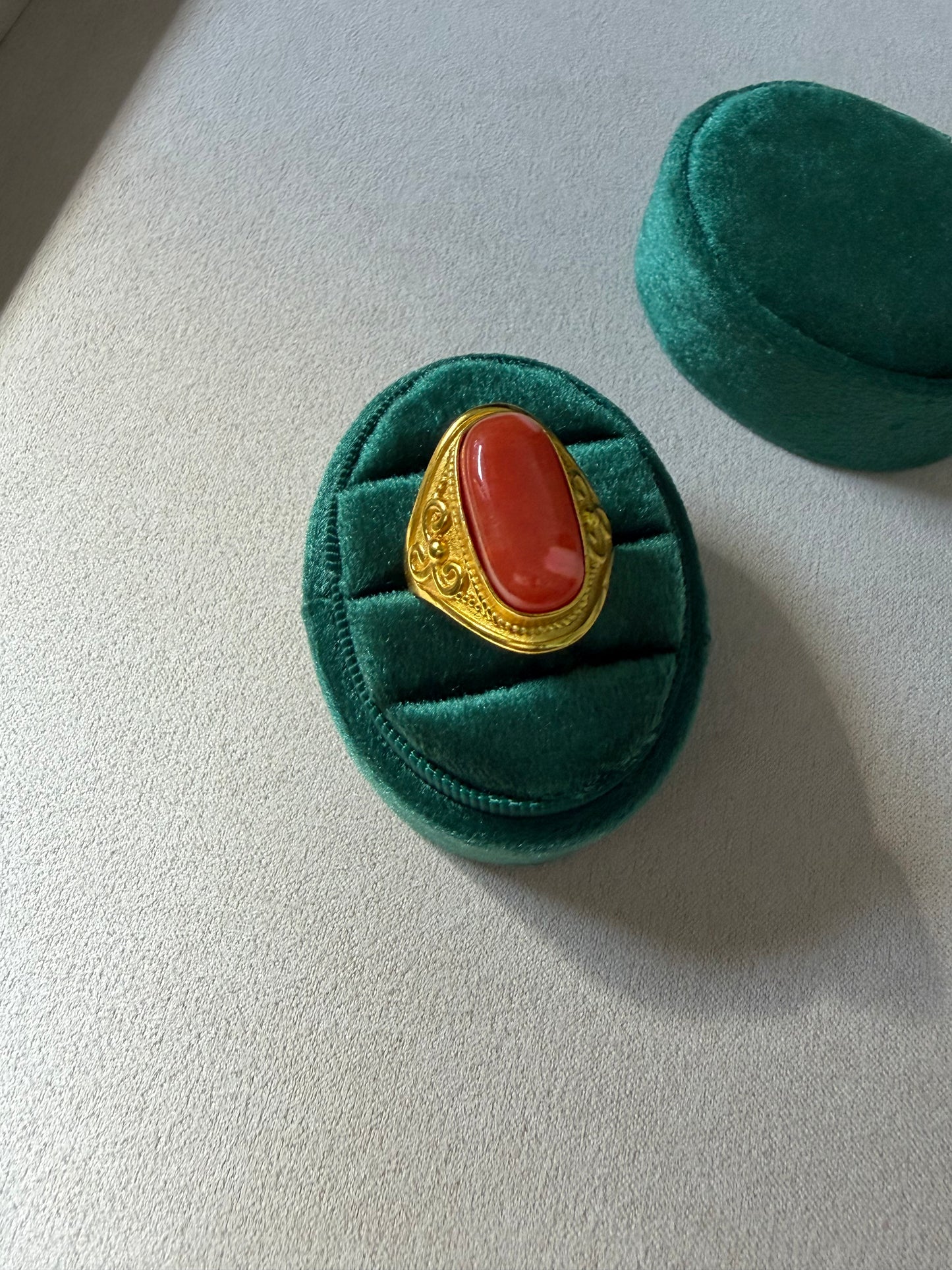 Red Coral Stone Ring