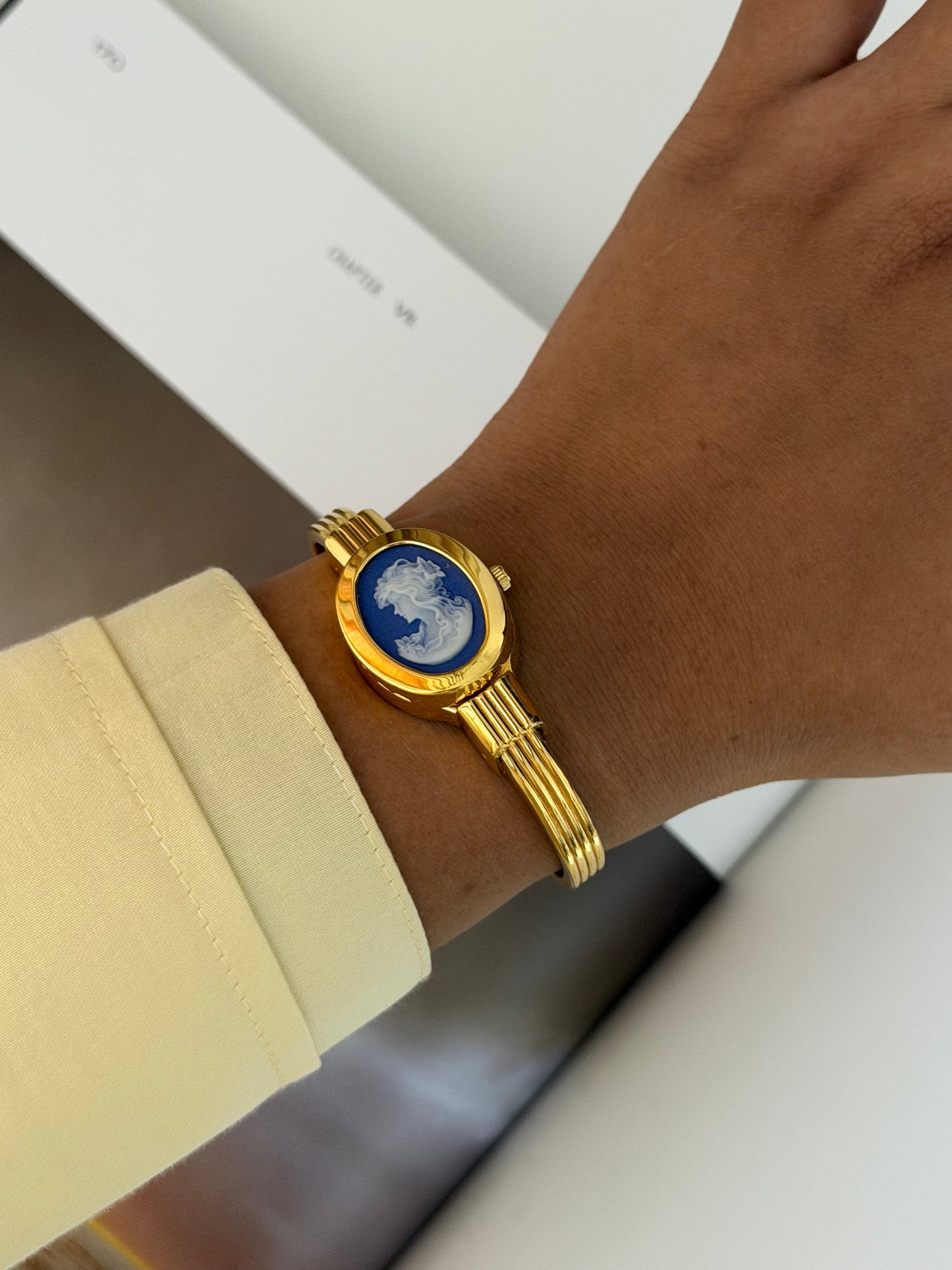 André Mouche Carved Agate Cameo Hidden Dial Watch
