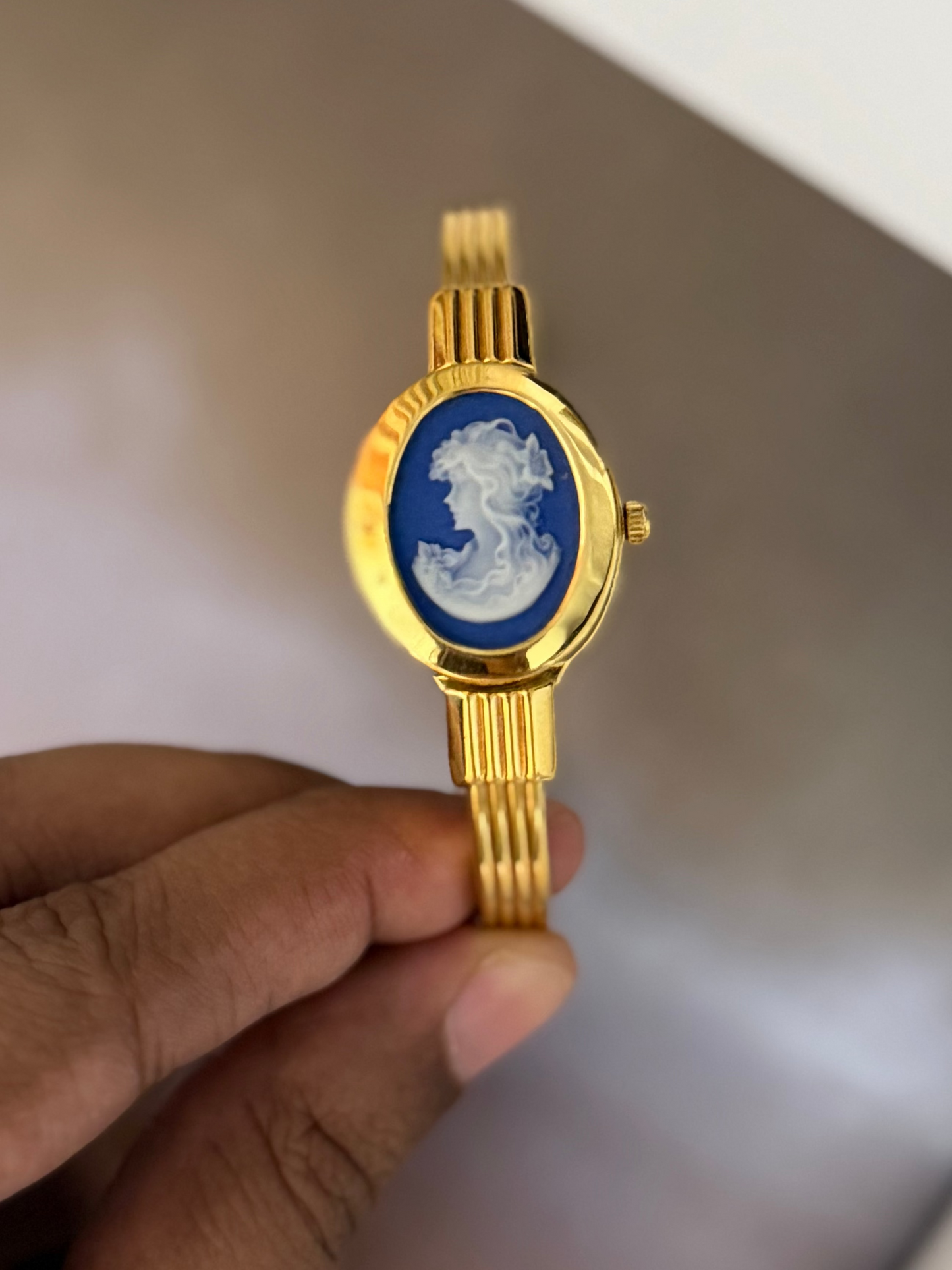 André Mouche Carved Agate Cameo Hidden Dial Watch
