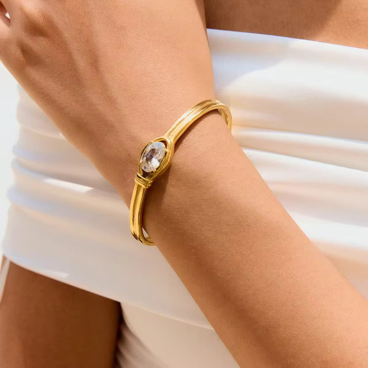 Luna Solitaire Cuff Bracelet