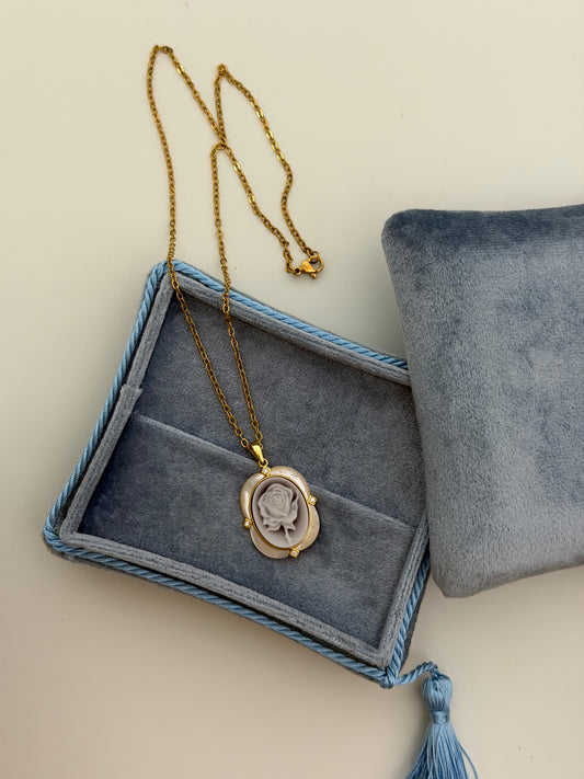 Sterling Silver Agate & MOP Rose Cameo Necklace