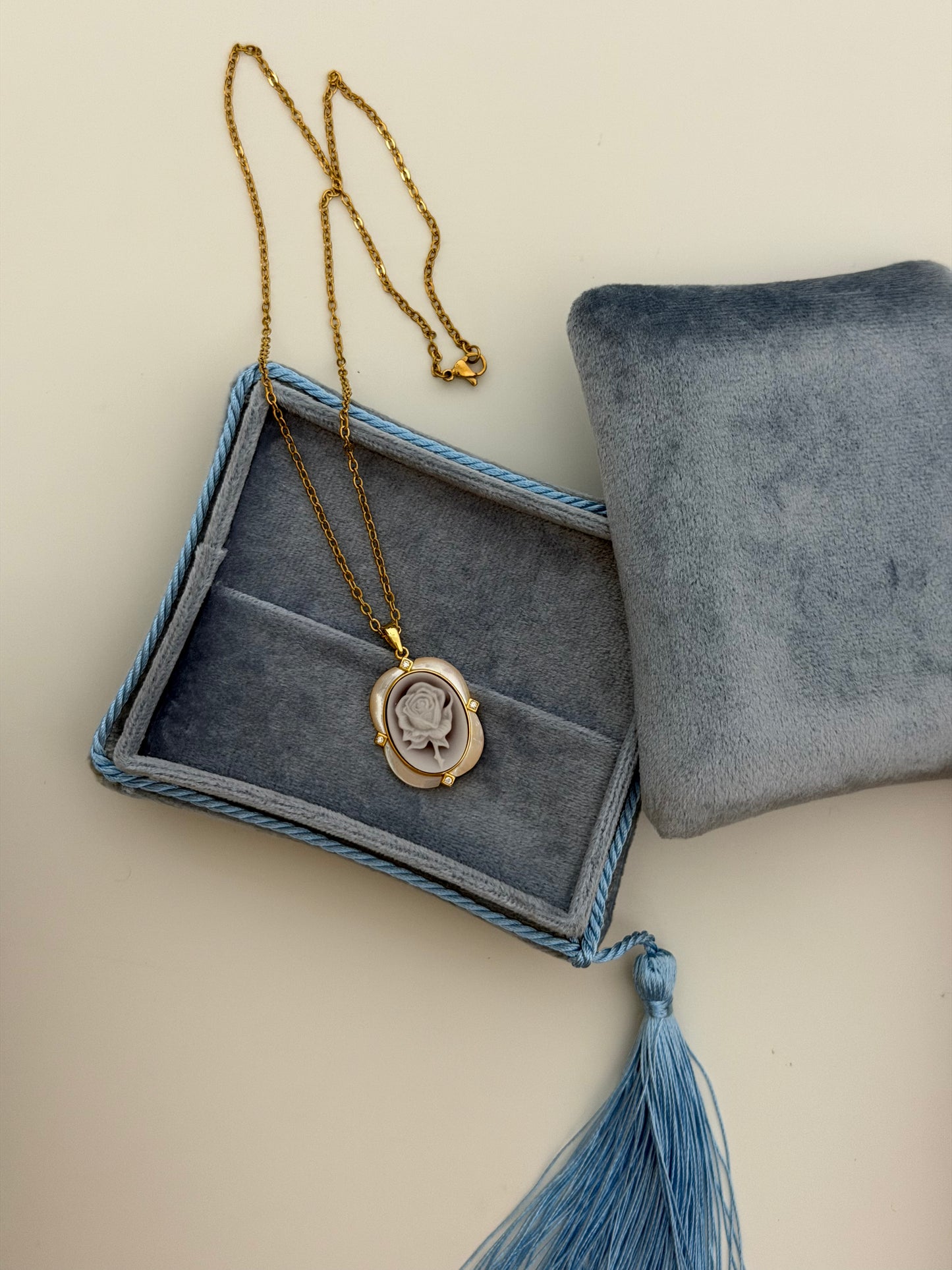 Sterling Silver Agate & MOP Rose Cameo Necklace