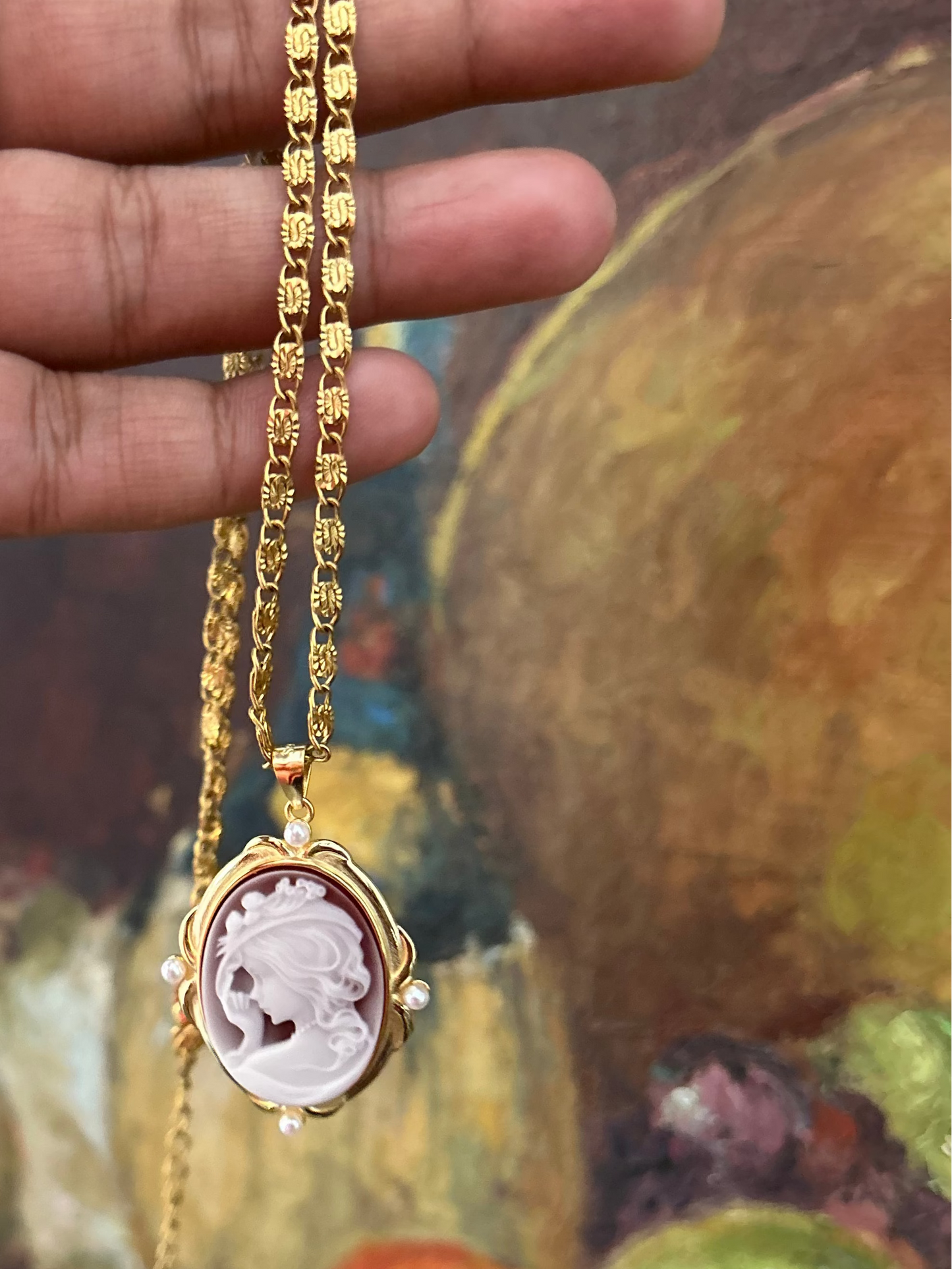 Sterling Silver Agate Cameo Lumachina Necklace