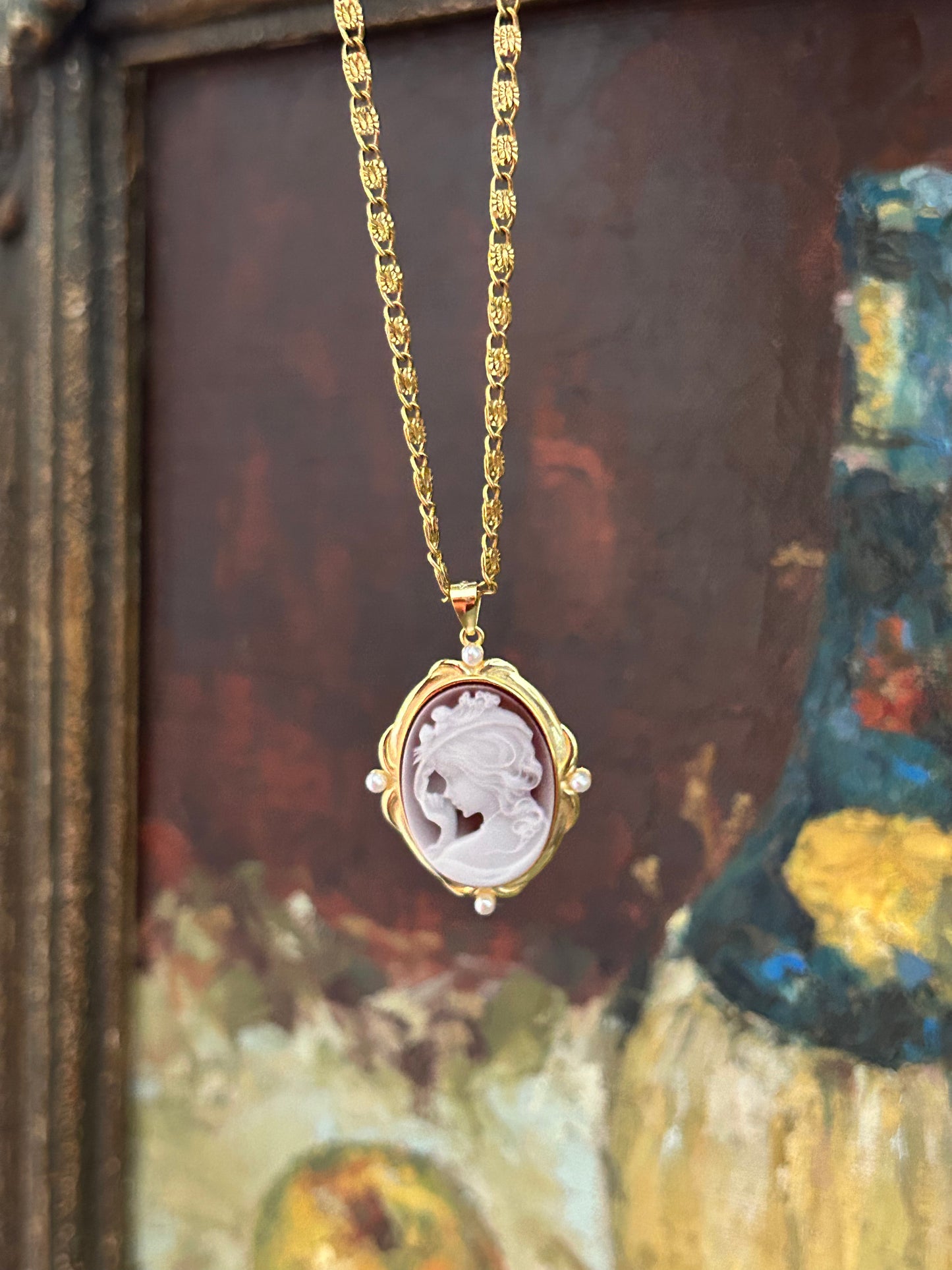 Sterling Silver Agate Cameo Lumachina Necklace