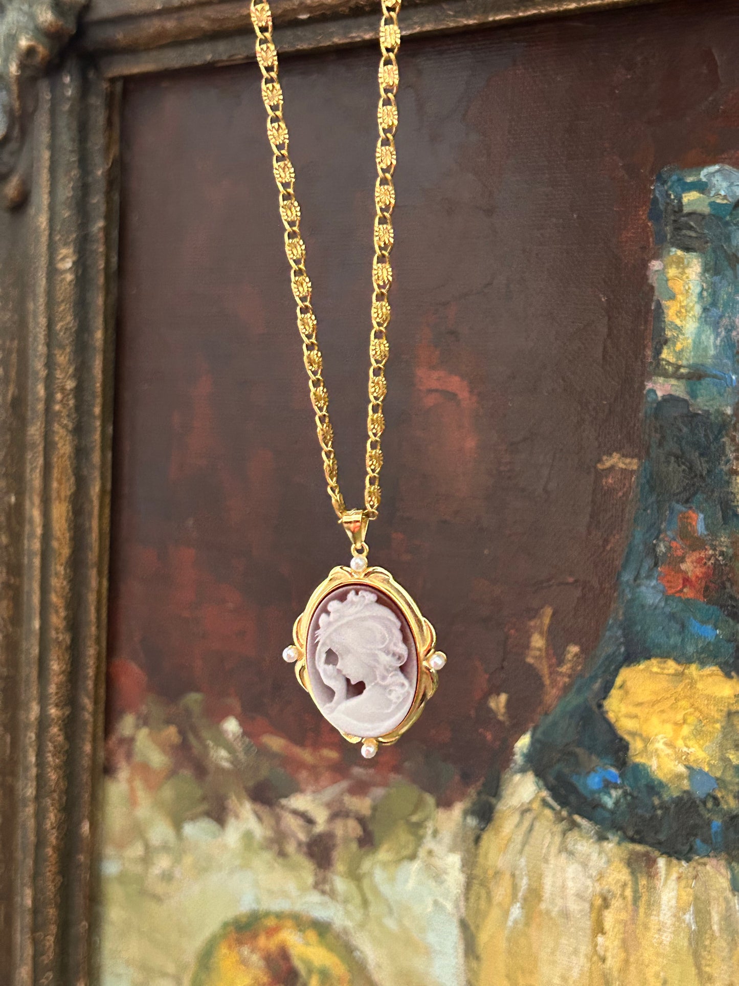 Sterling Silver Agate Cameo Lumachina Necklace