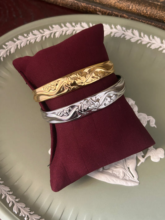 Lotus Stainless Steel Cuff Bangle (Gold & Silver Sold Separately)
