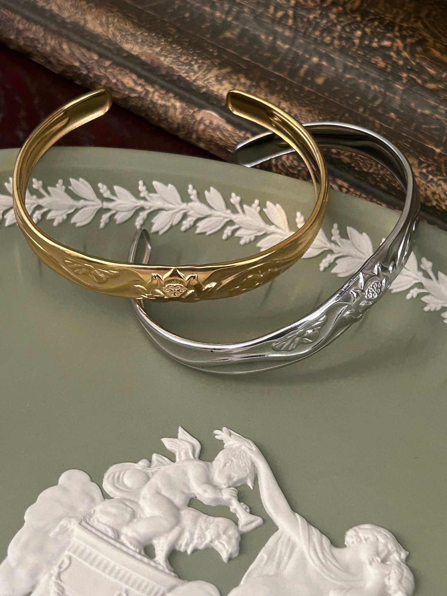 Lotus Stainless Steel Cuff Bangle (Gold & Silver Sold Separately)