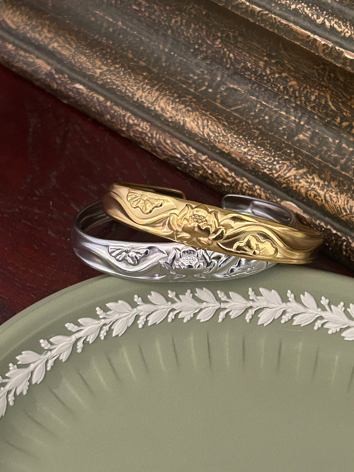 Lotus Stainless Steel Cuff Bangle (Gold & Silver Sold Separately)